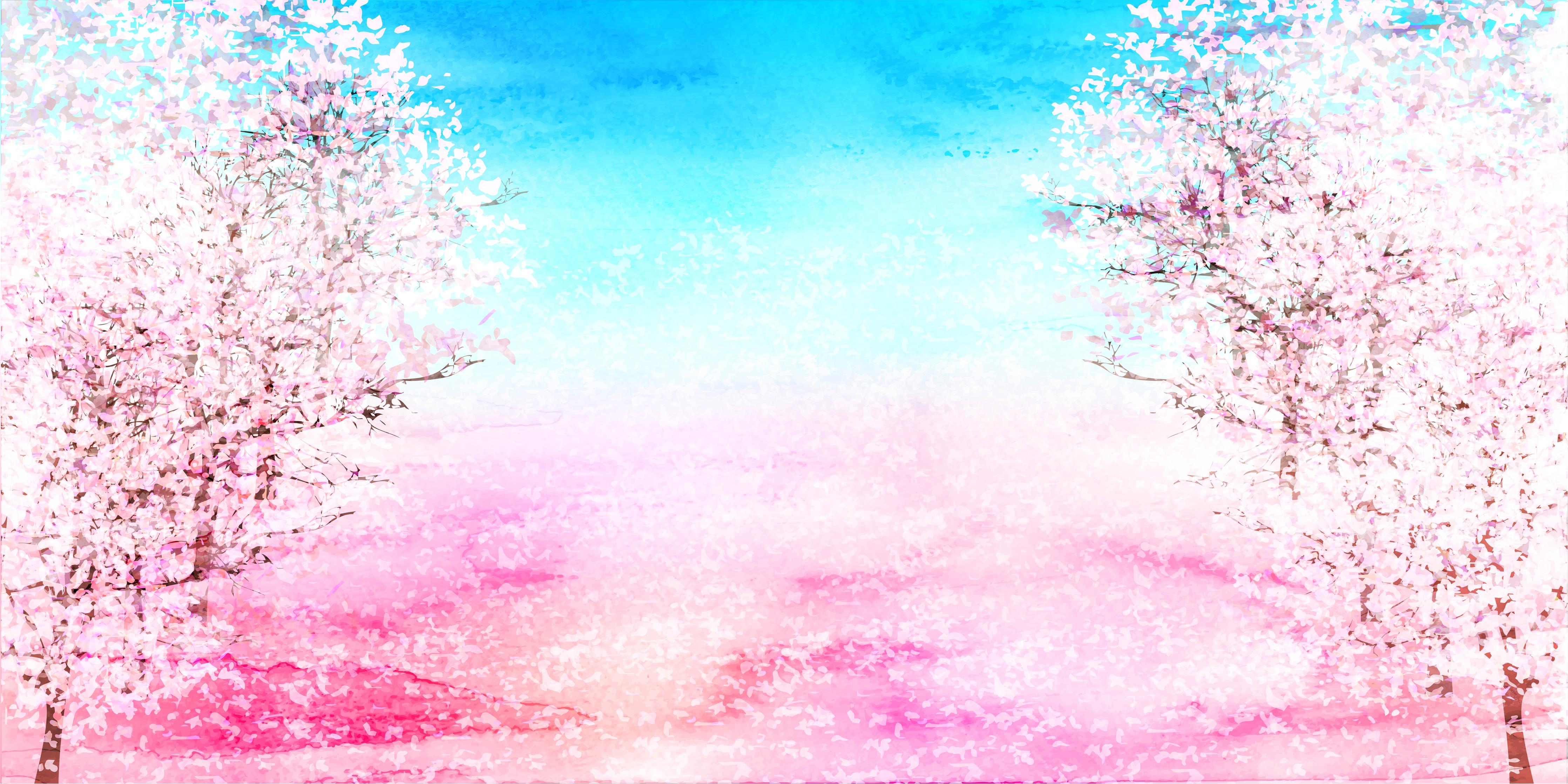 Küchenrückwand-Frühlingsbaum Aquarell Rosa-Blau