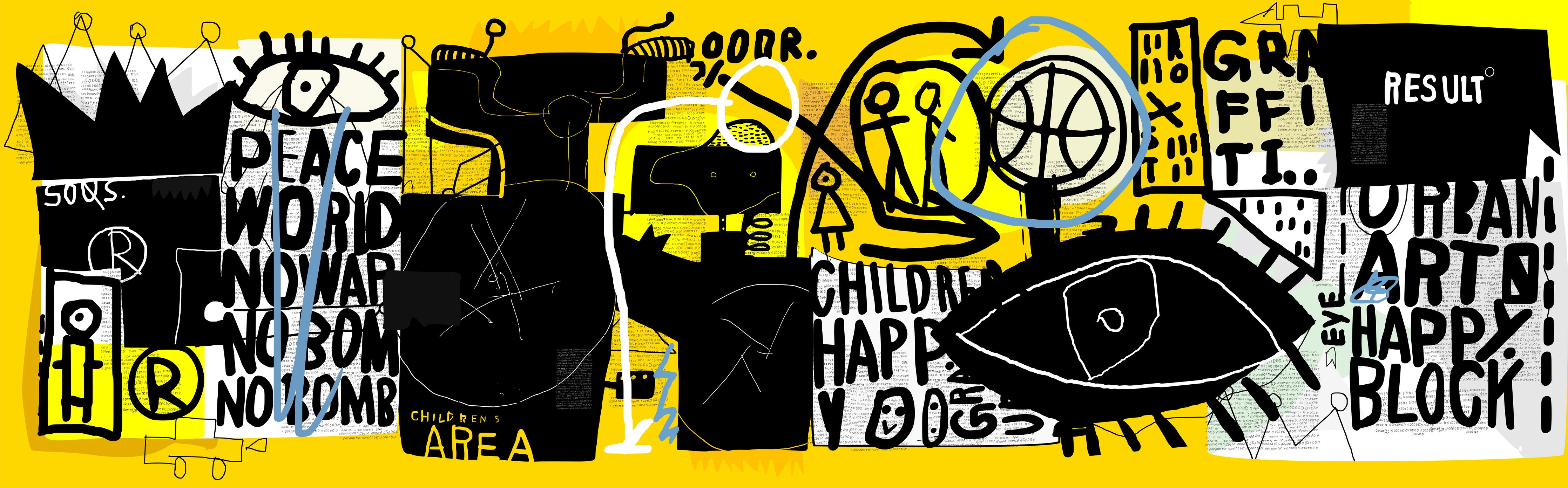 Küchenrückwand-Gelb-Schwarze Street Art Illustration