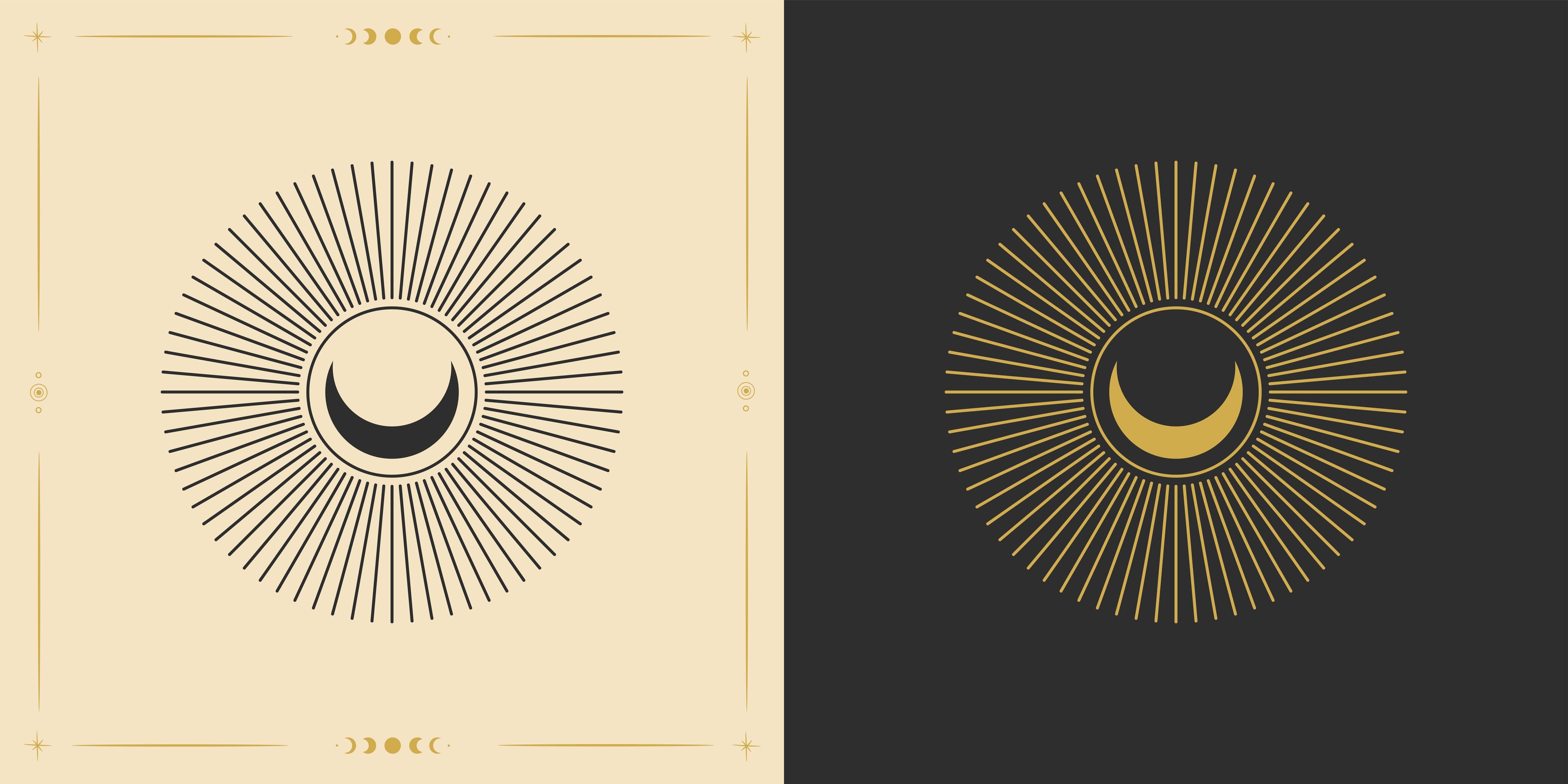 Küchenrückwand-Geometrische Sonnen-Illustration Gold-Schwarz