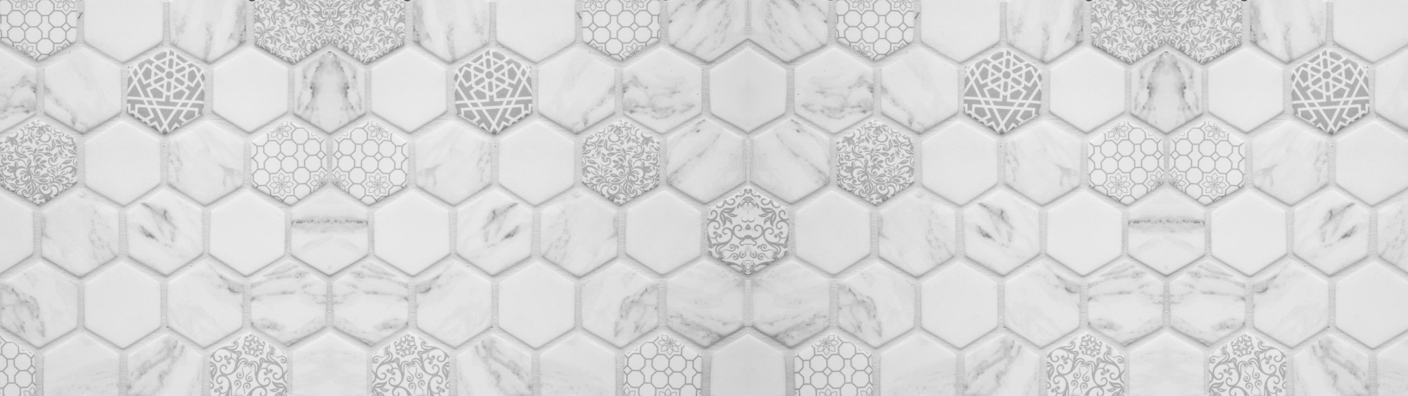 Küchenrückwand-Geometrisches Weiß-Grau-Hexagon-Marmormuster