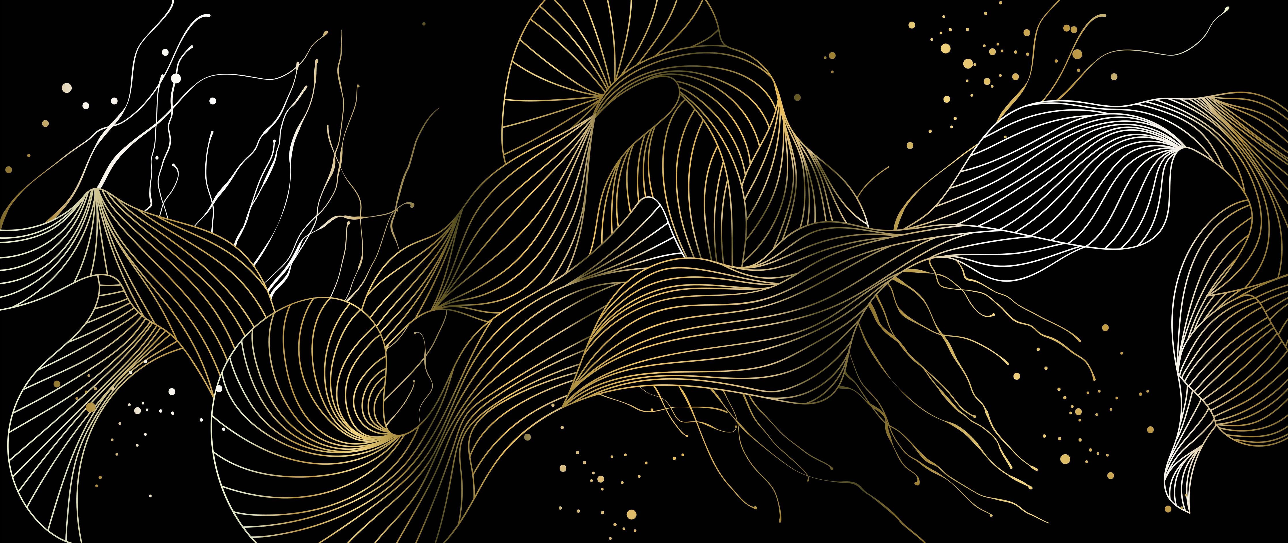 Küchenrückwand-Goldene Abstrakte Linien auf Schwarz