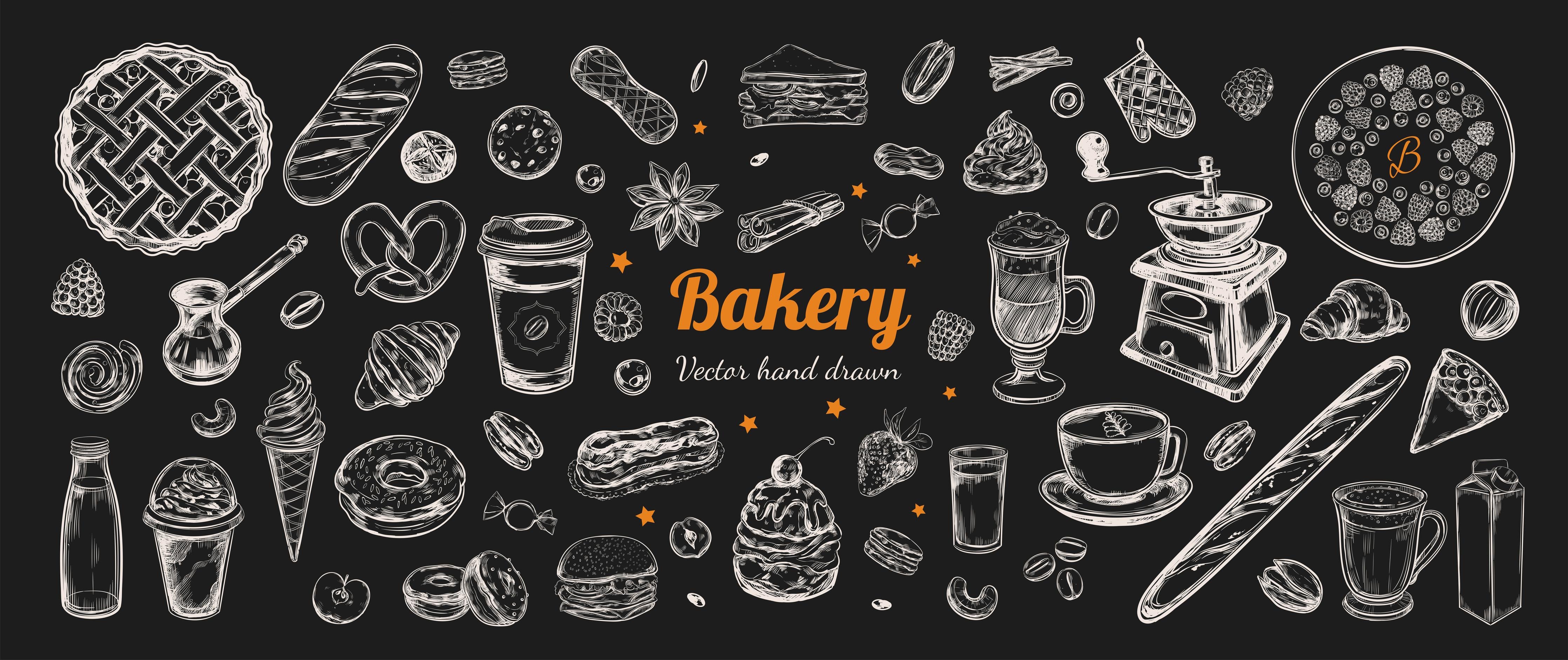 Küchenrückwand-Handgezeichnete Backwaren und Kaffee Illustration