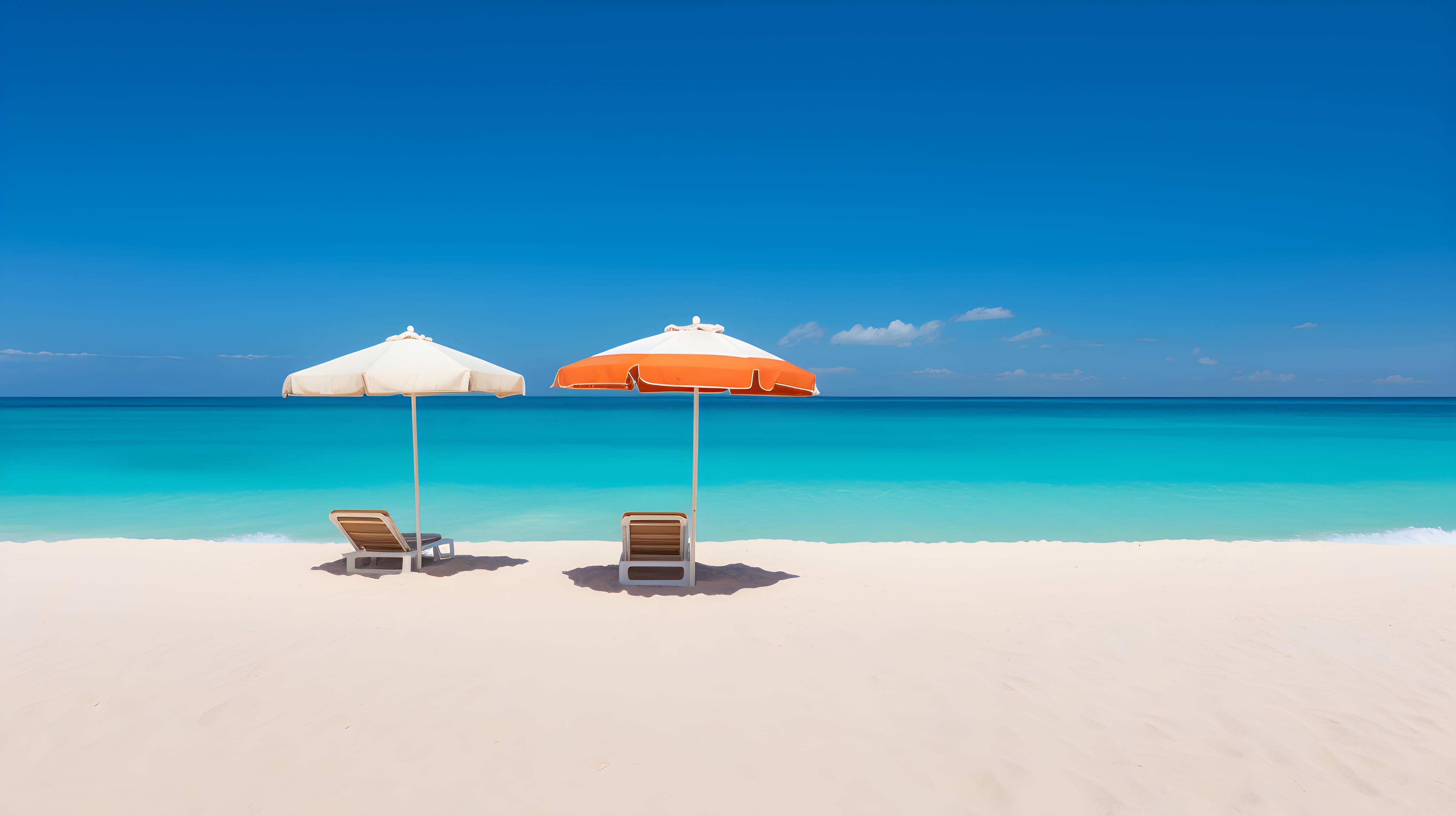 Küchenrückwand-Idyllischer tropischer Strand mit weißen Sand und sonnigen Schirmen
