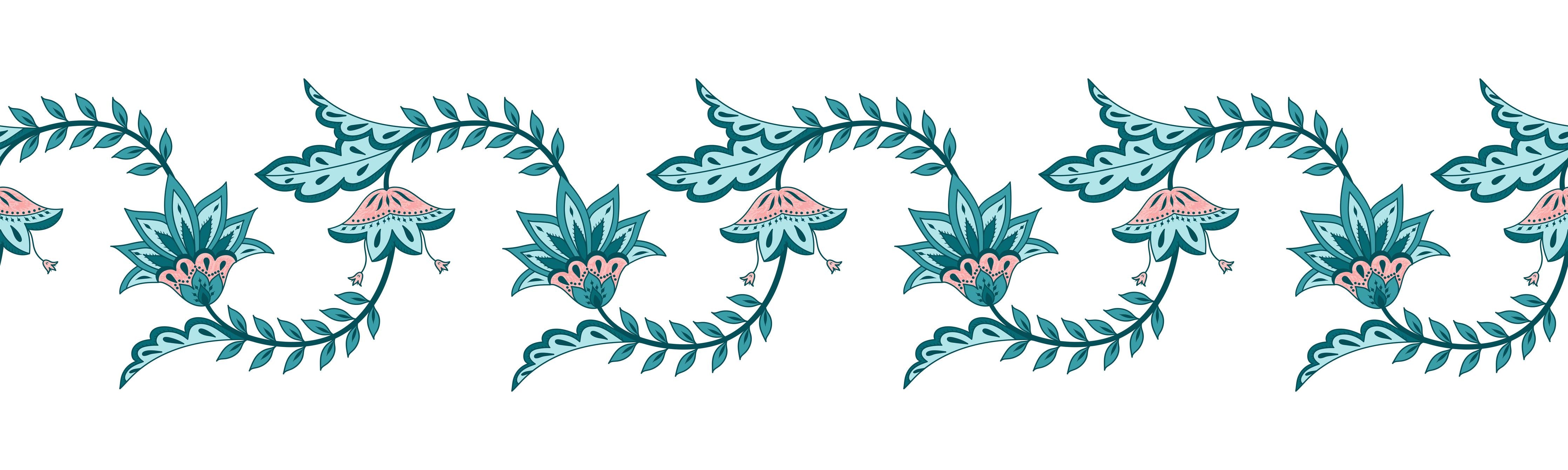 Küchenrückwand-Indischer Blumen-Chintz Paisley Vektor-Rand