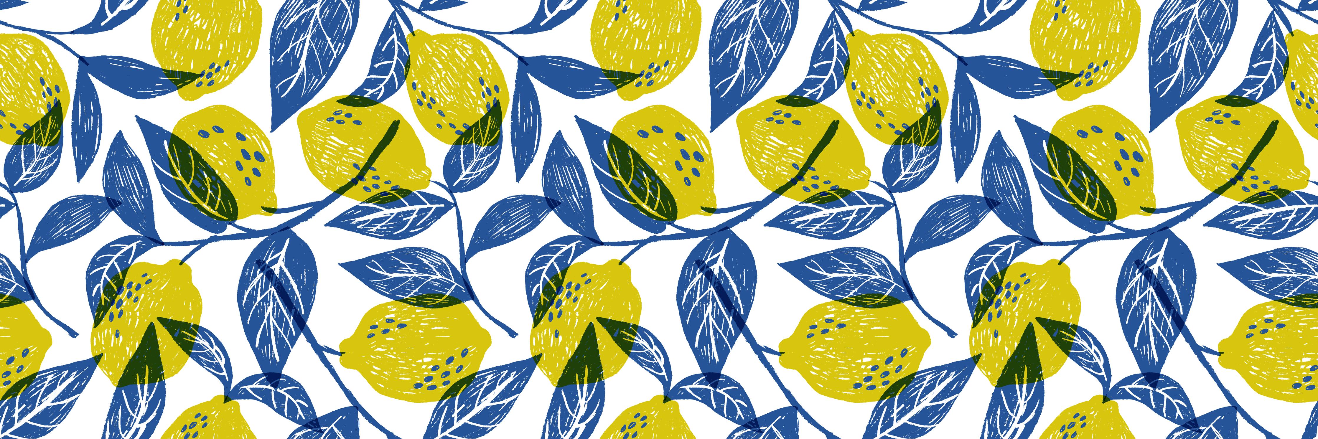 Küchenrückwand-Amalfi Zitronenmuster Blau-Gelb
