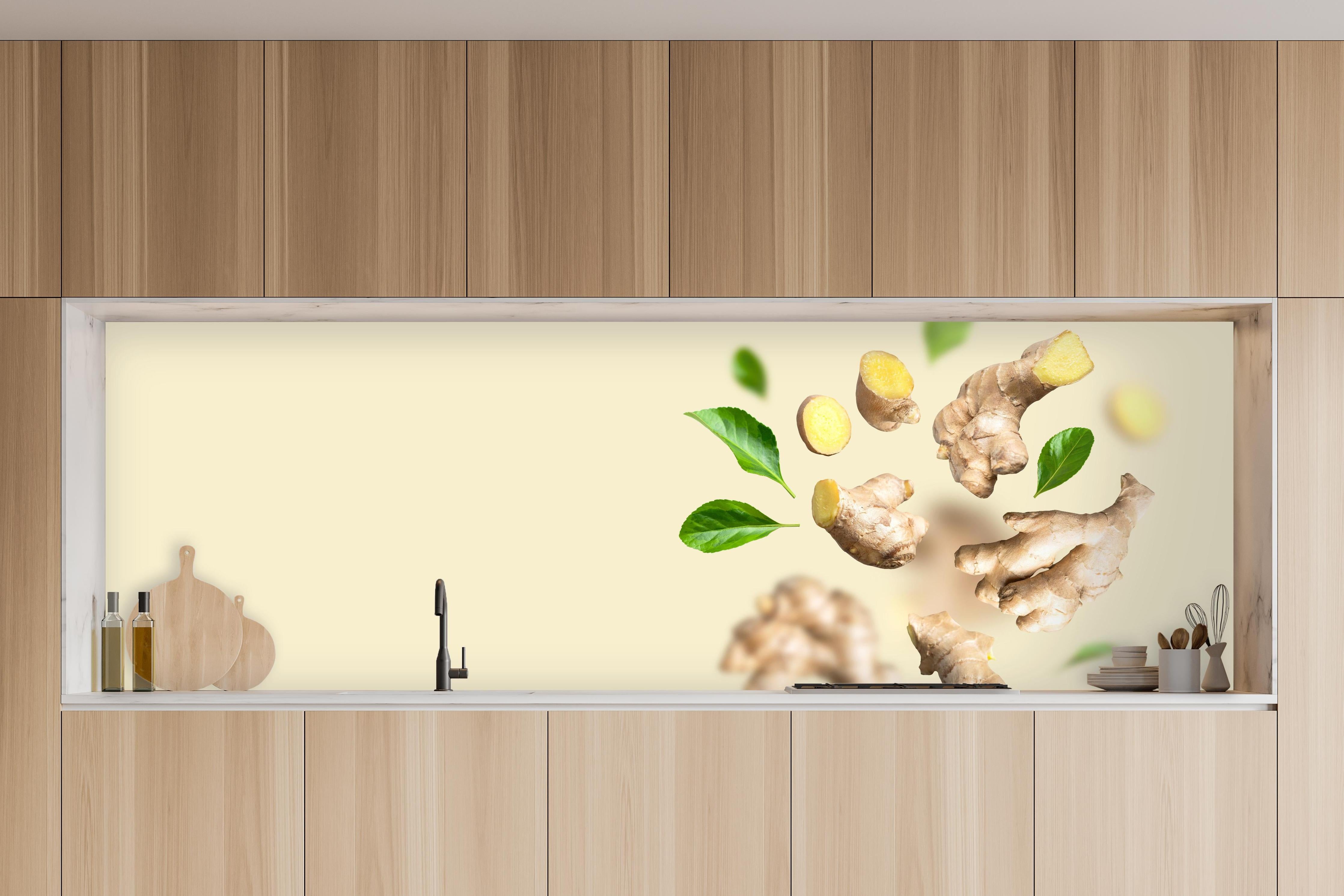 Küche - Beige Ingwer & Kräuter in charakteristischer Vollholz-Küche mit modernem Gasherd