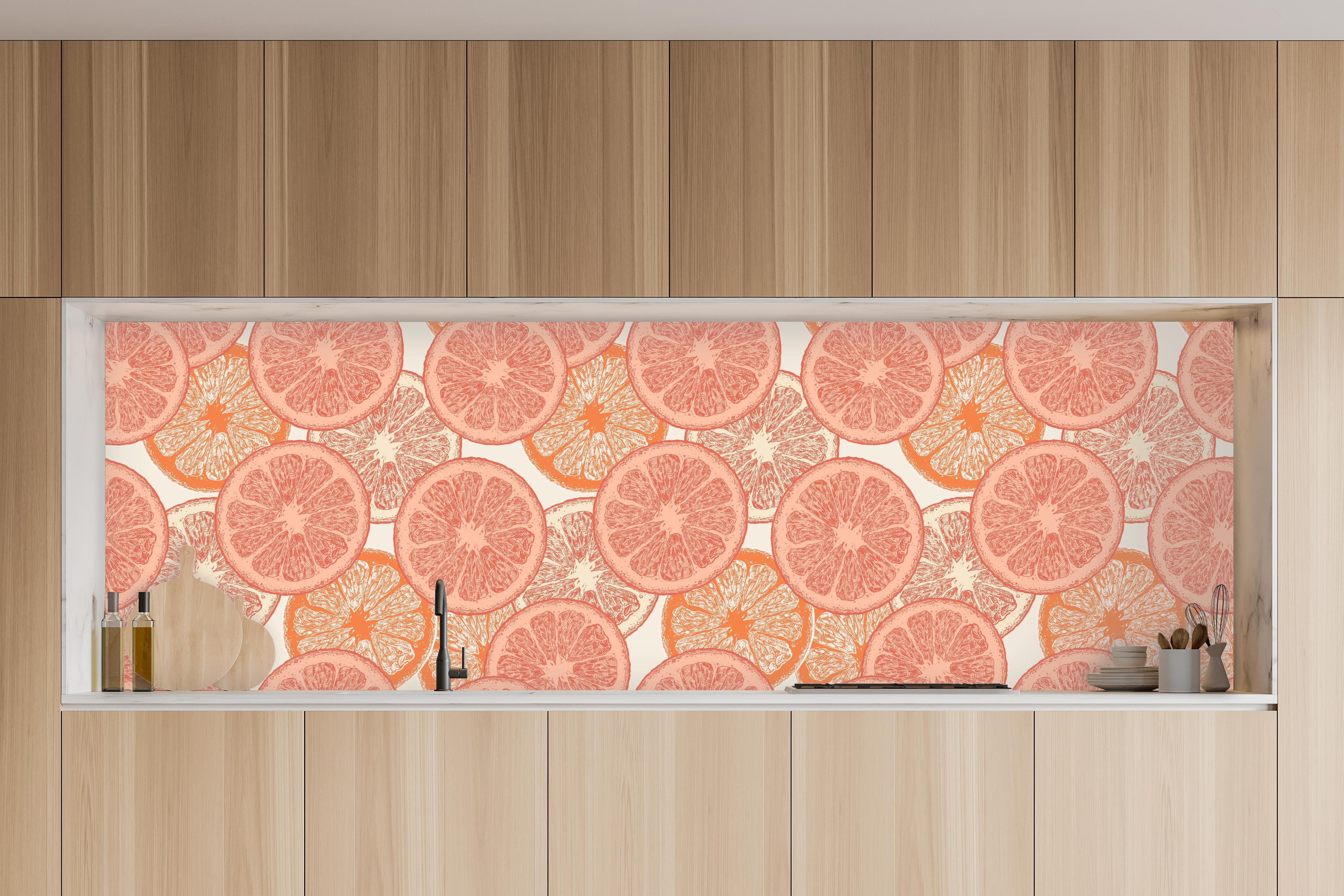 Küche - Blutorangenmuster Orange Rosa in charakteristischer Vollholz-Küche mit modernem Gasherd