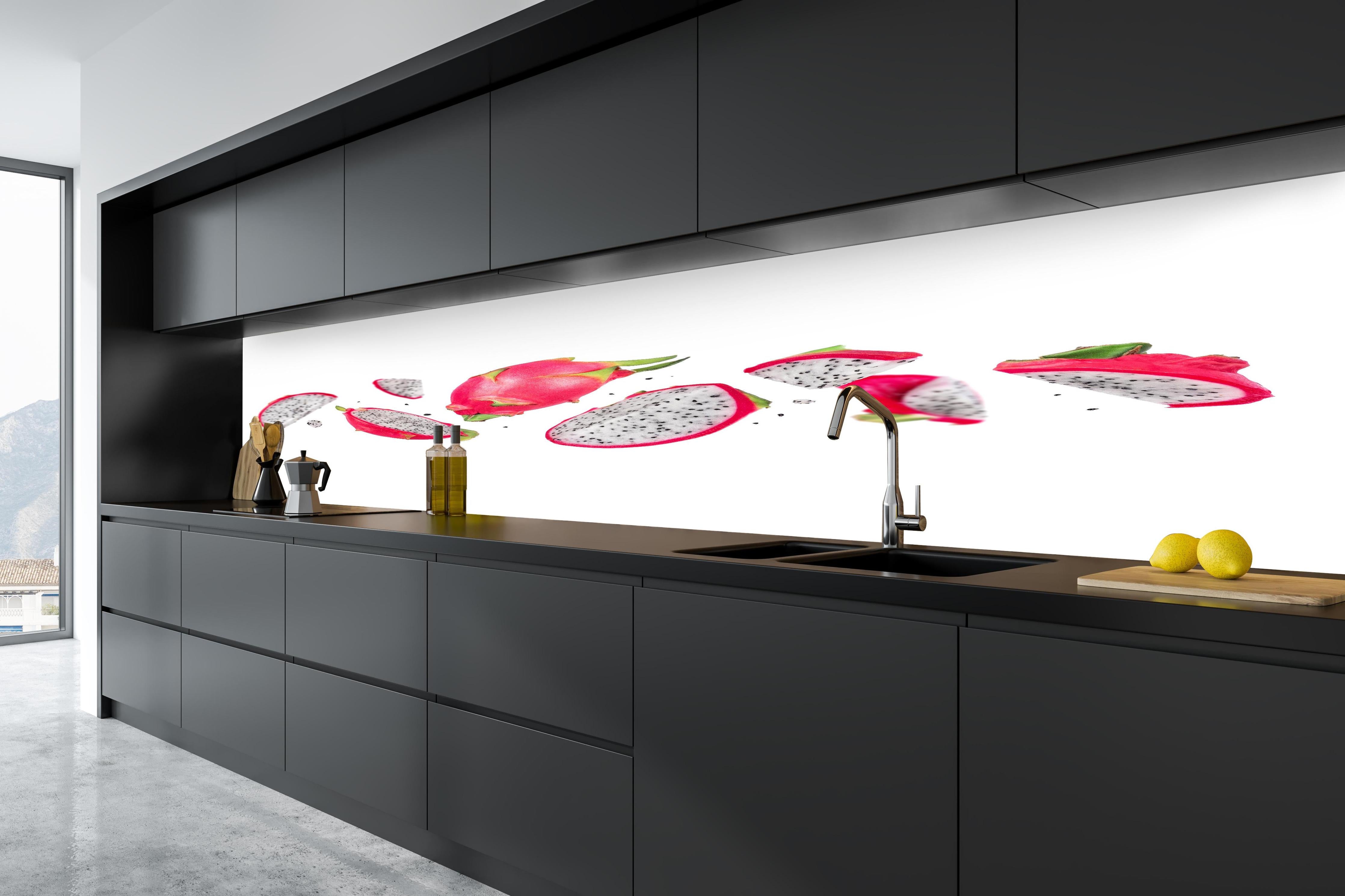 Küche - Drachenfrucht Pink Weiß in tiefschwarzer matt-premium Einbauküche