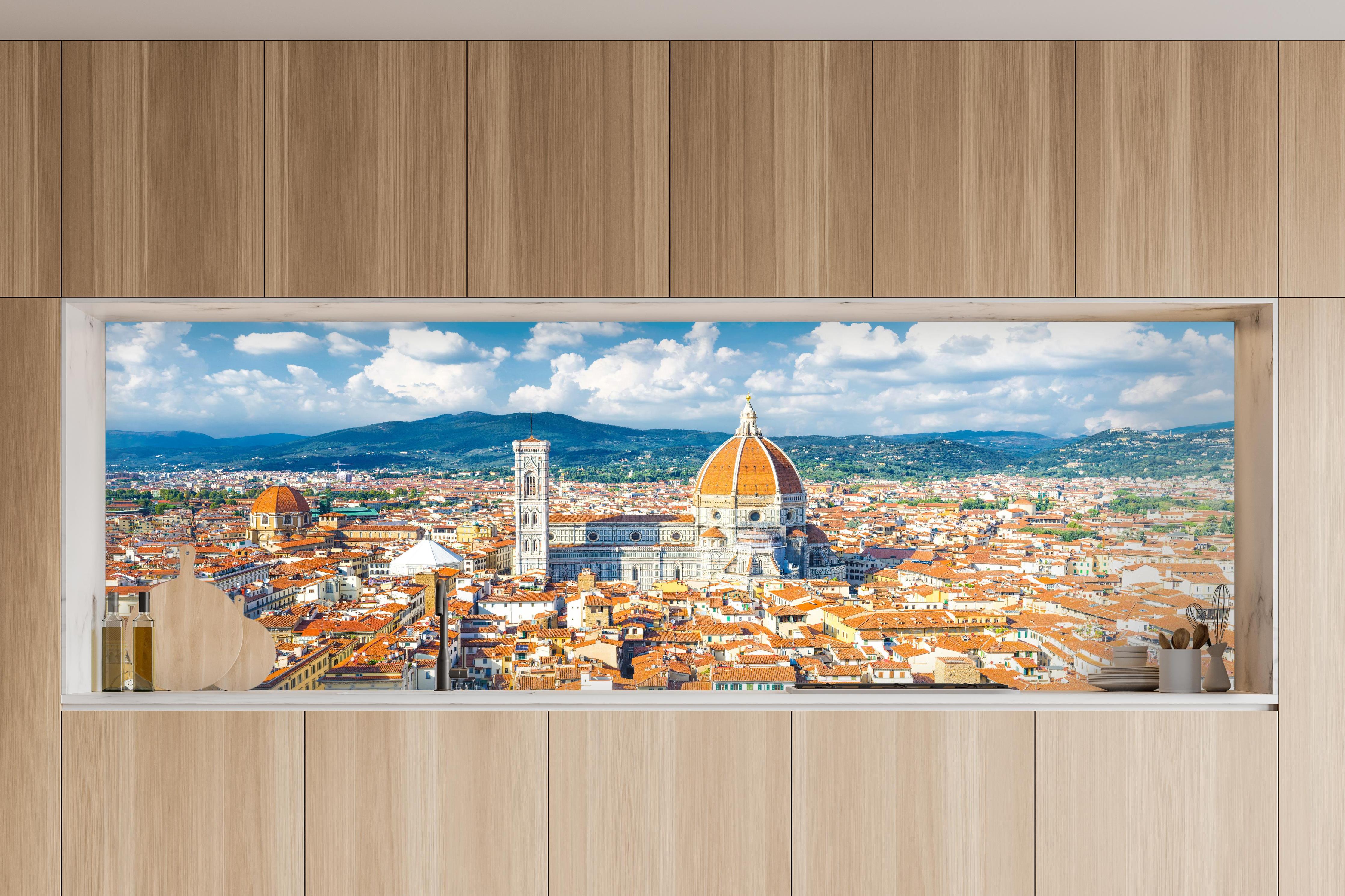 Küche - Florenz Skyline mit Dom in charakteristischer Vollholz-Küche mit modernem Gasherd