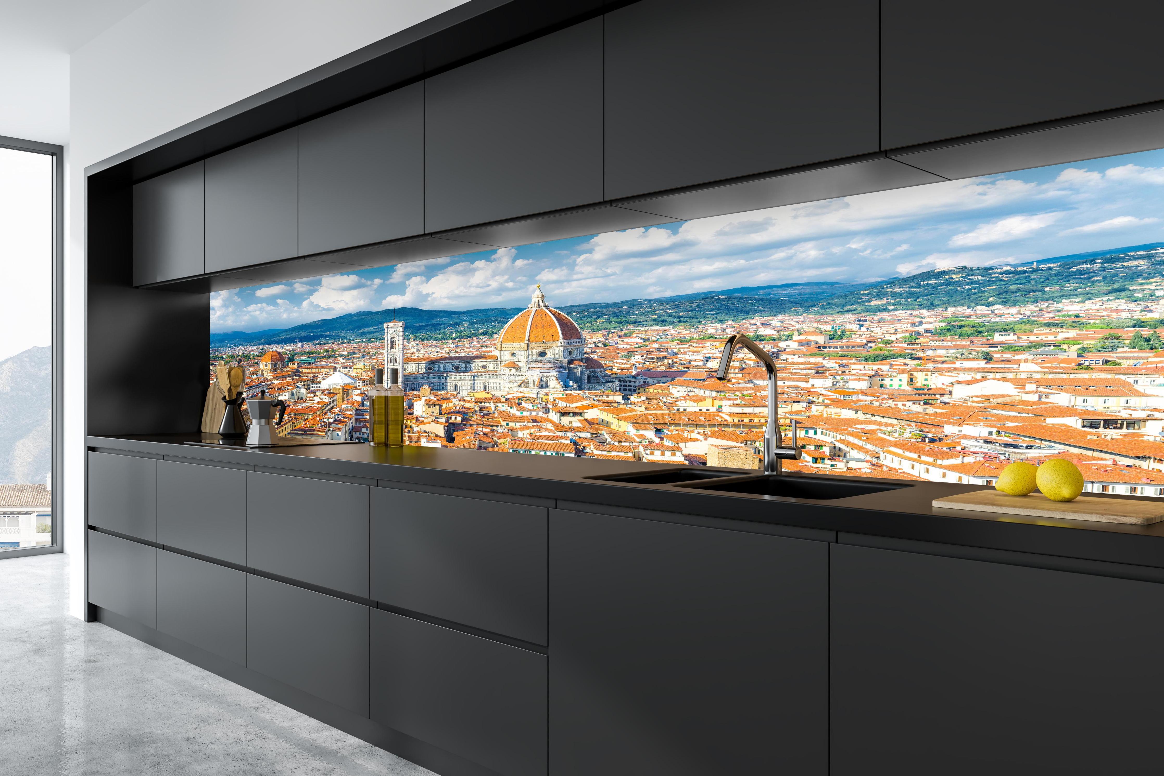 Küche - Florenz Skyline mit Dom in tiefschwarzer matt-premium Einbauküche