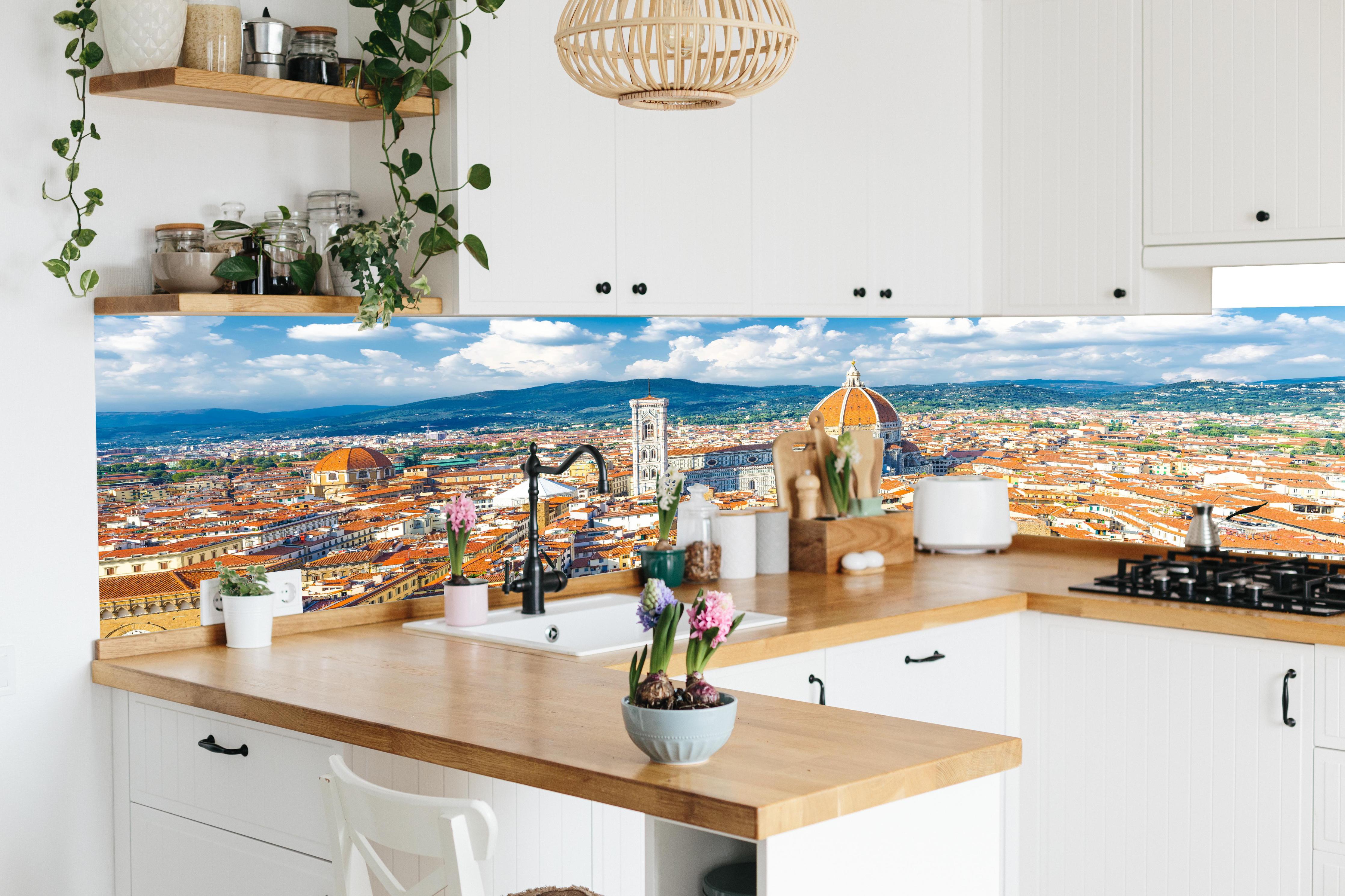 Küche - Florenz Skyline mit Dom in lebendiger Küche mit bunten Blumen