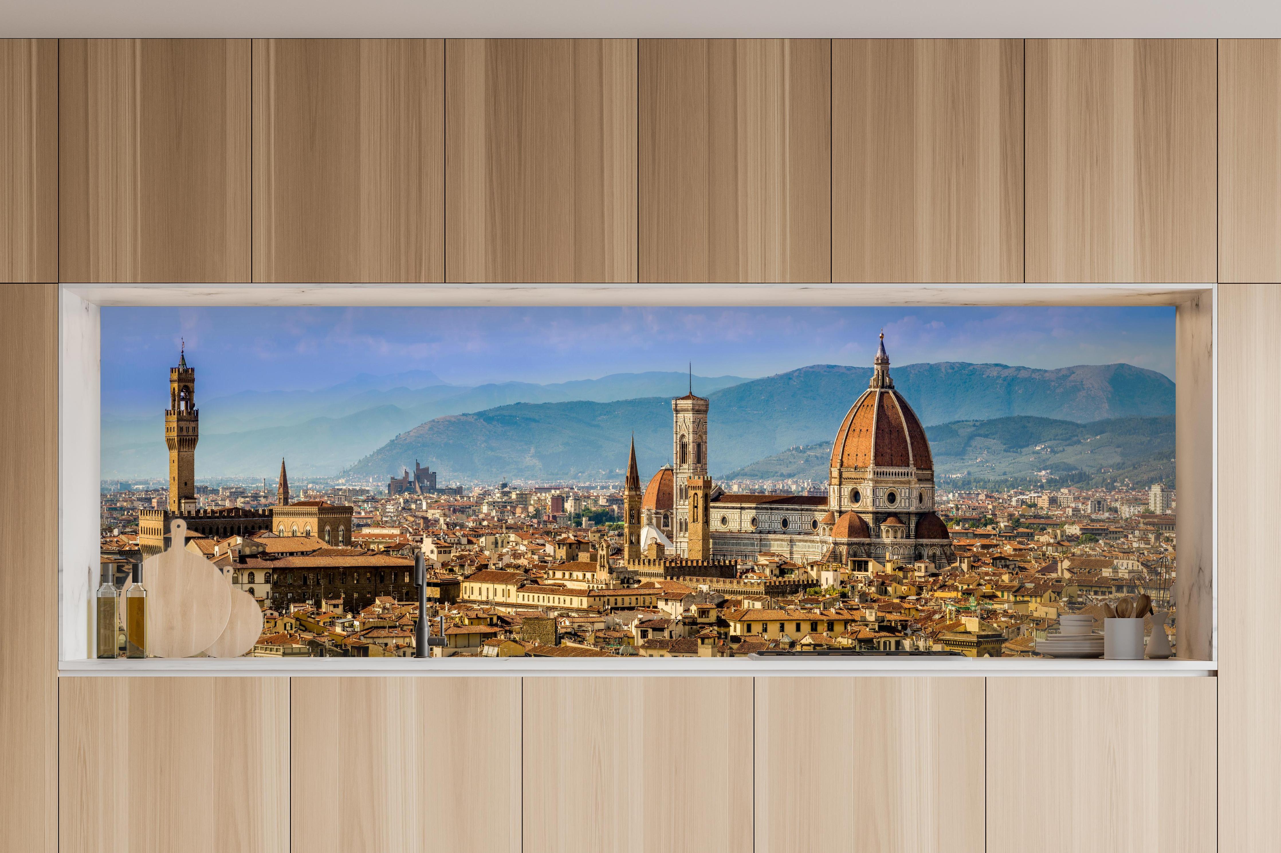 Küche - Florenz Skyline mit Duomo in charakteristischer Vollholz-Küche mit modernem Gasherd