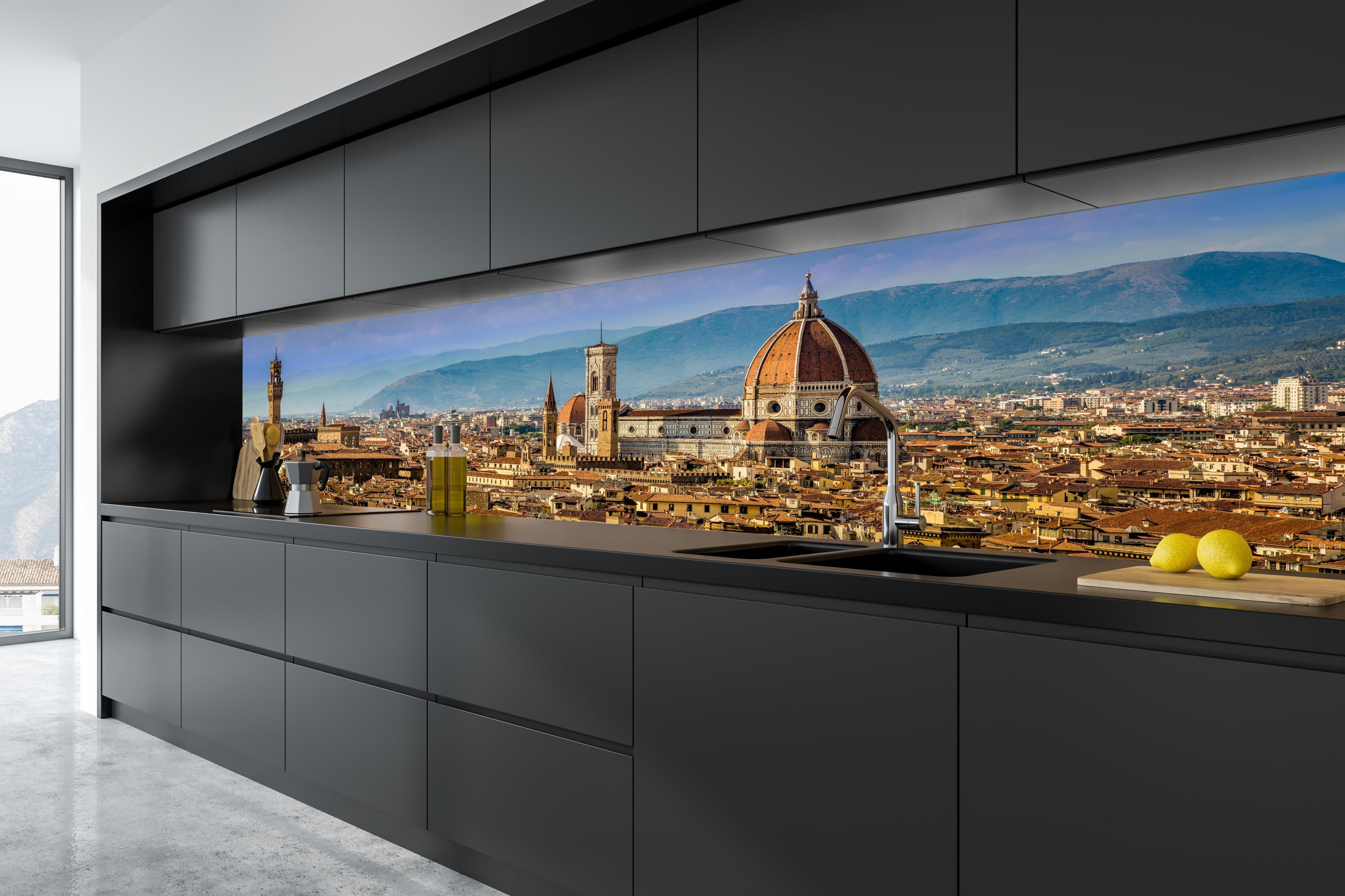 Küche - Florenz Skyline mit Duomo in tiefschwarzer matt-premium Einbauküche