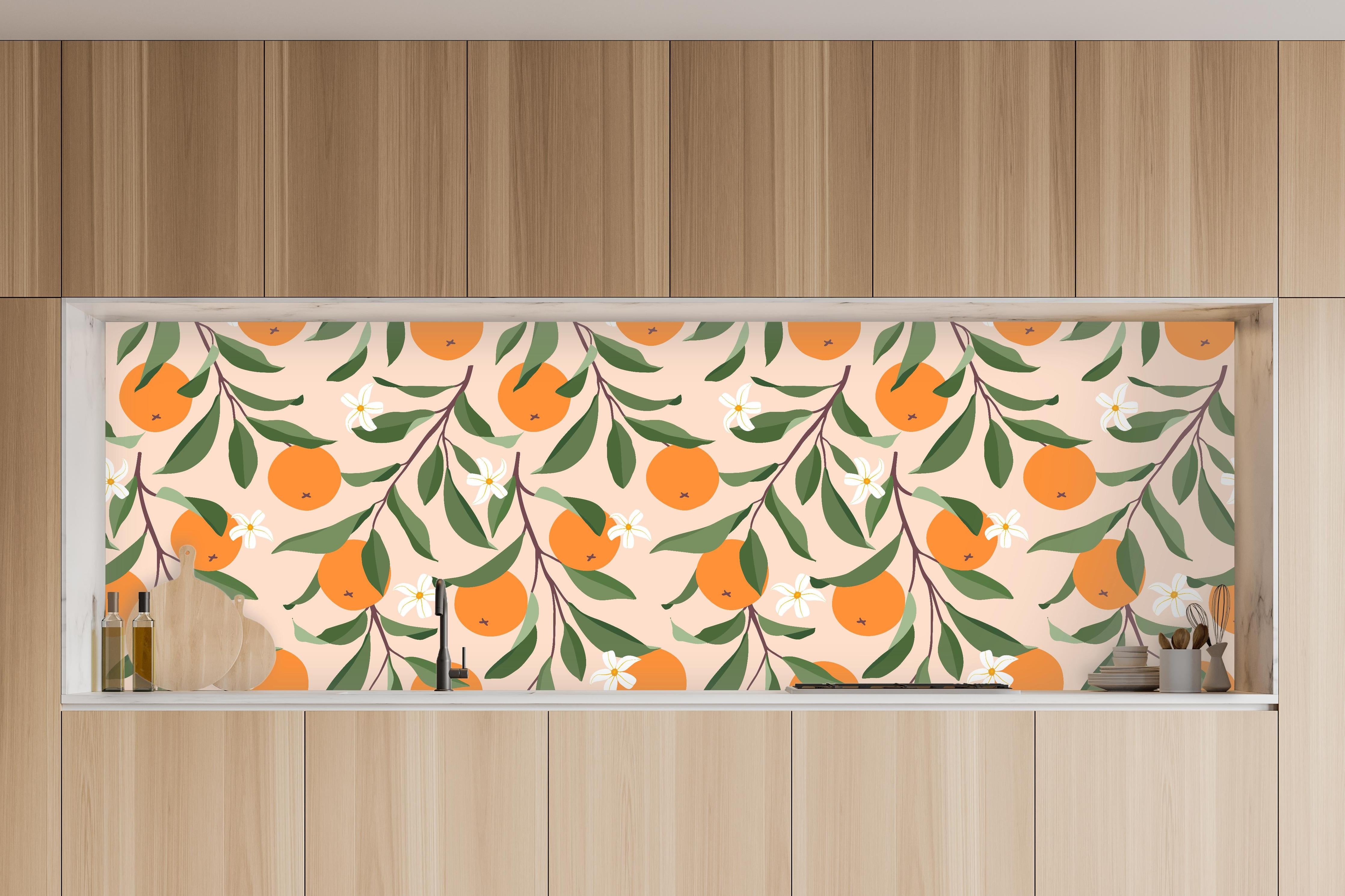 Küche - Fruchtiges Citrus-Orange Design in charakteristischer Vollholz-Küche mit modernem Gasherd