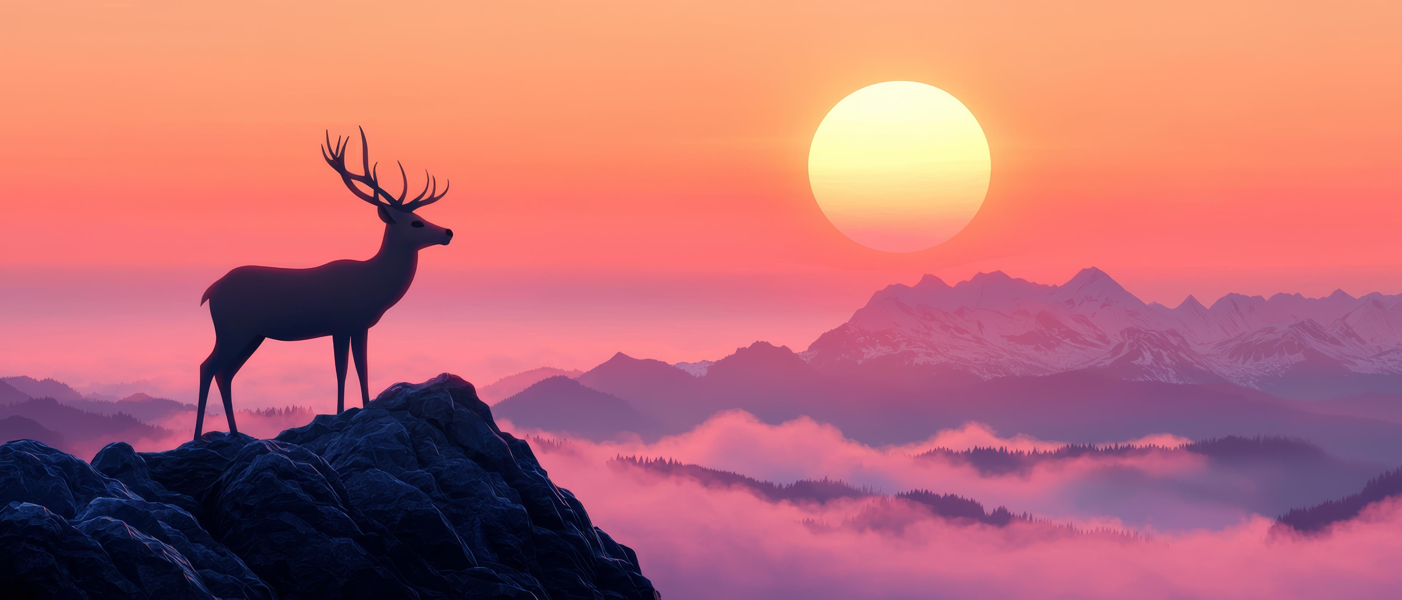 Küchenrückwand-Hirsch-Silhouette Sonnenaufgang Orange-Pink