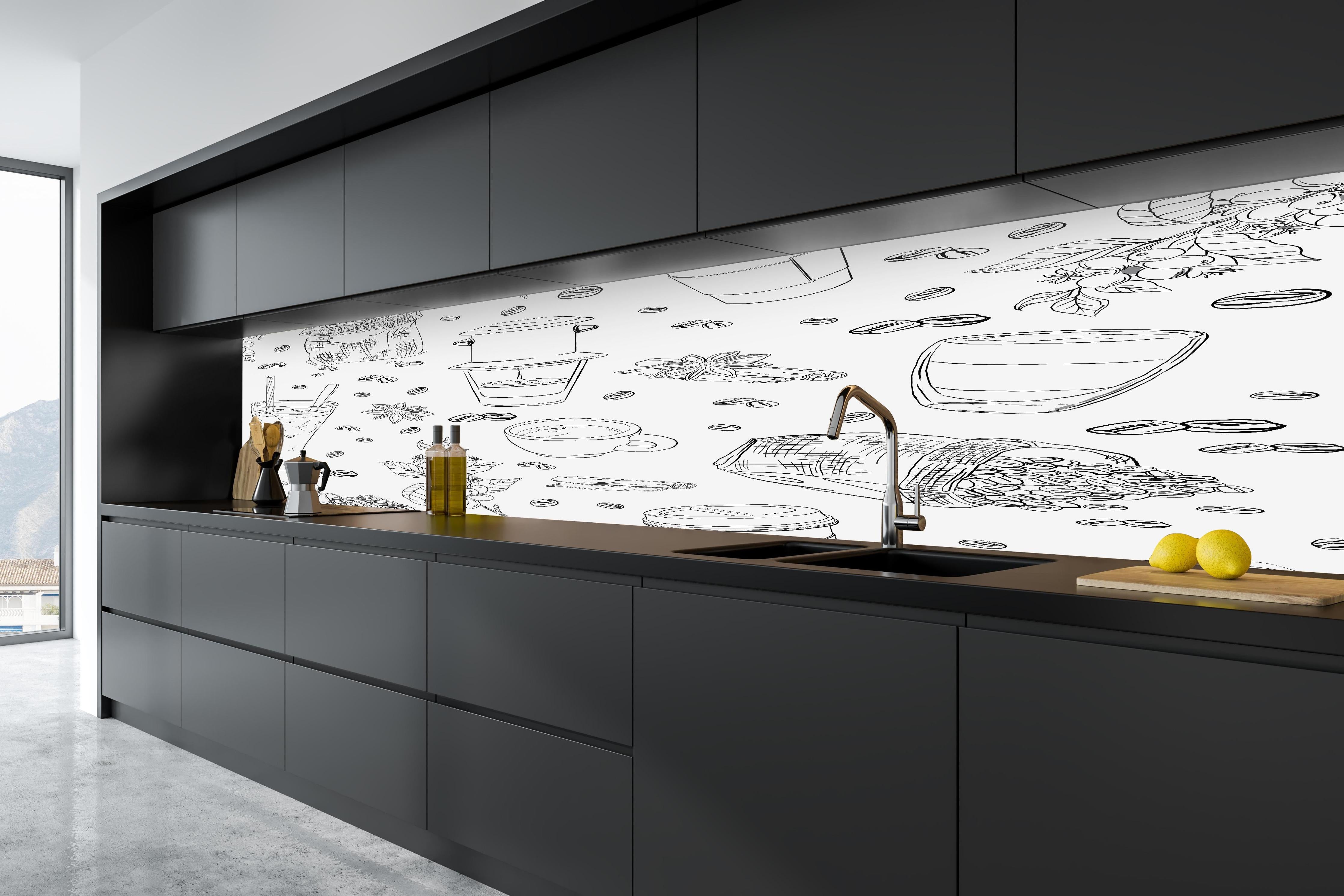 Küche - Kaffee & Gewürze Schwarz-Weiß in tiefschwarzer matt-premium Einbauküche