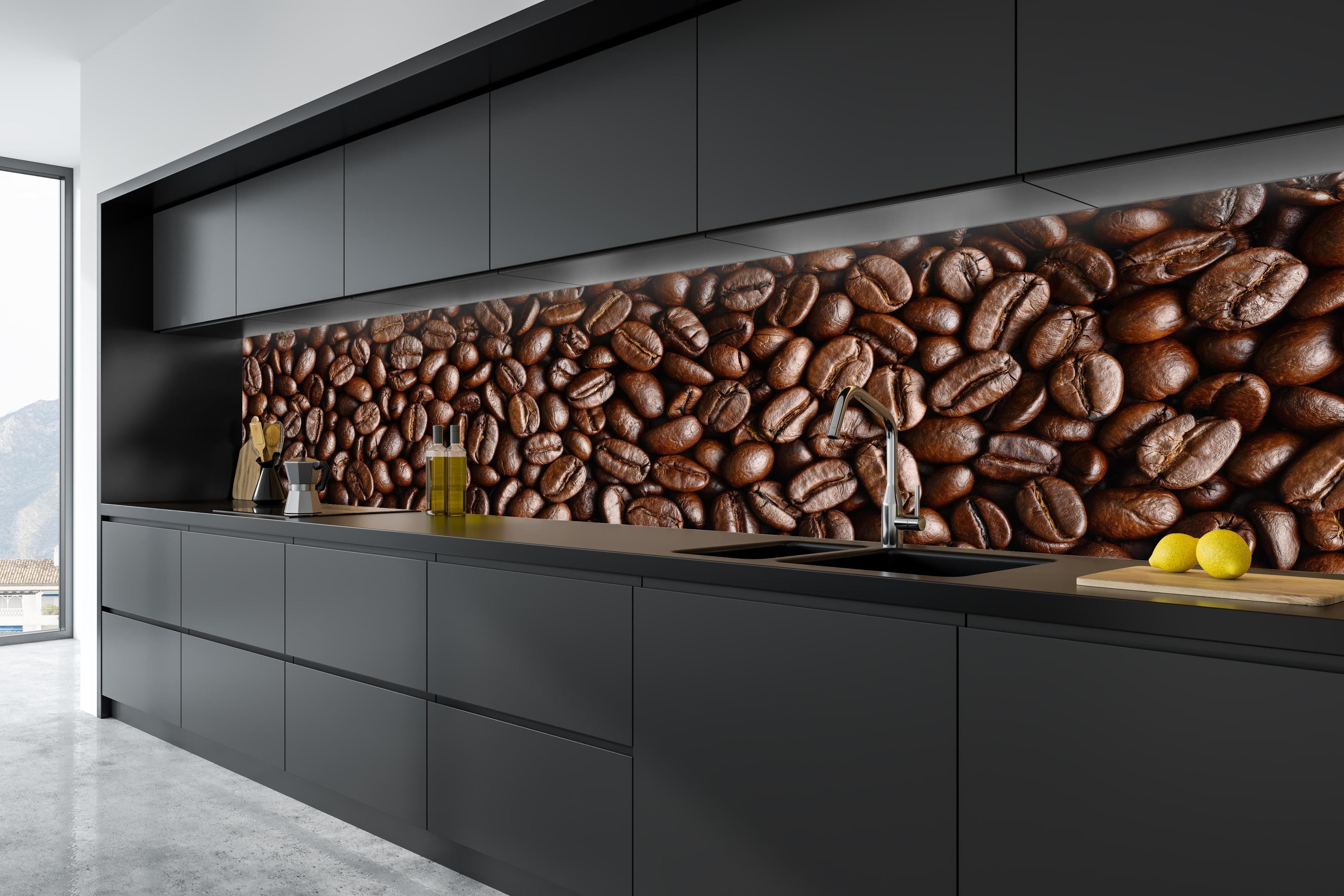 Küche - Kaffeebohnen Braun-Textur in tiefschwarzer matt-premium Einbauküche