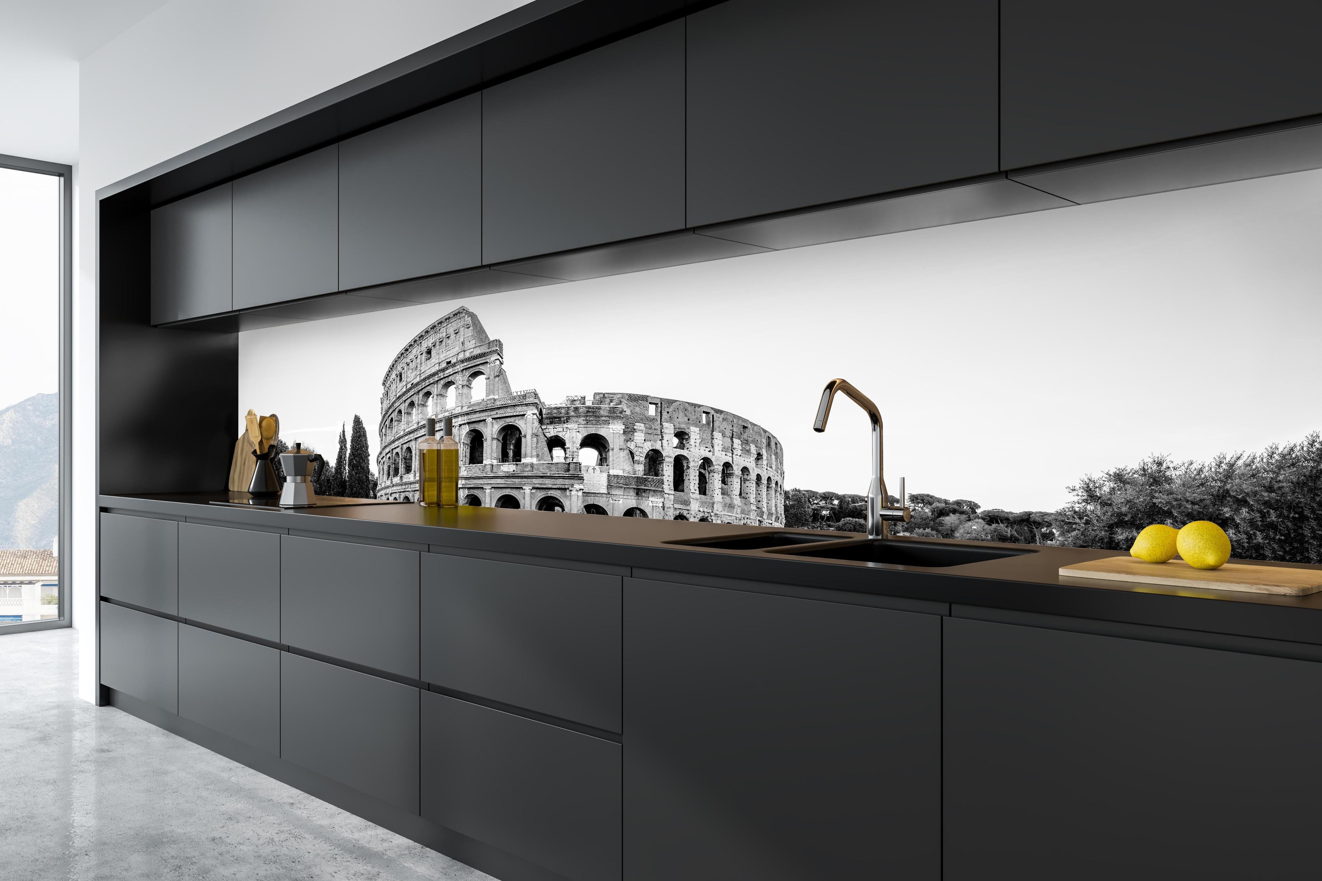 Küche - Kolosseum Schwarz-Weiß Panorama in tiefschwarzer matt-premium Einbauküche