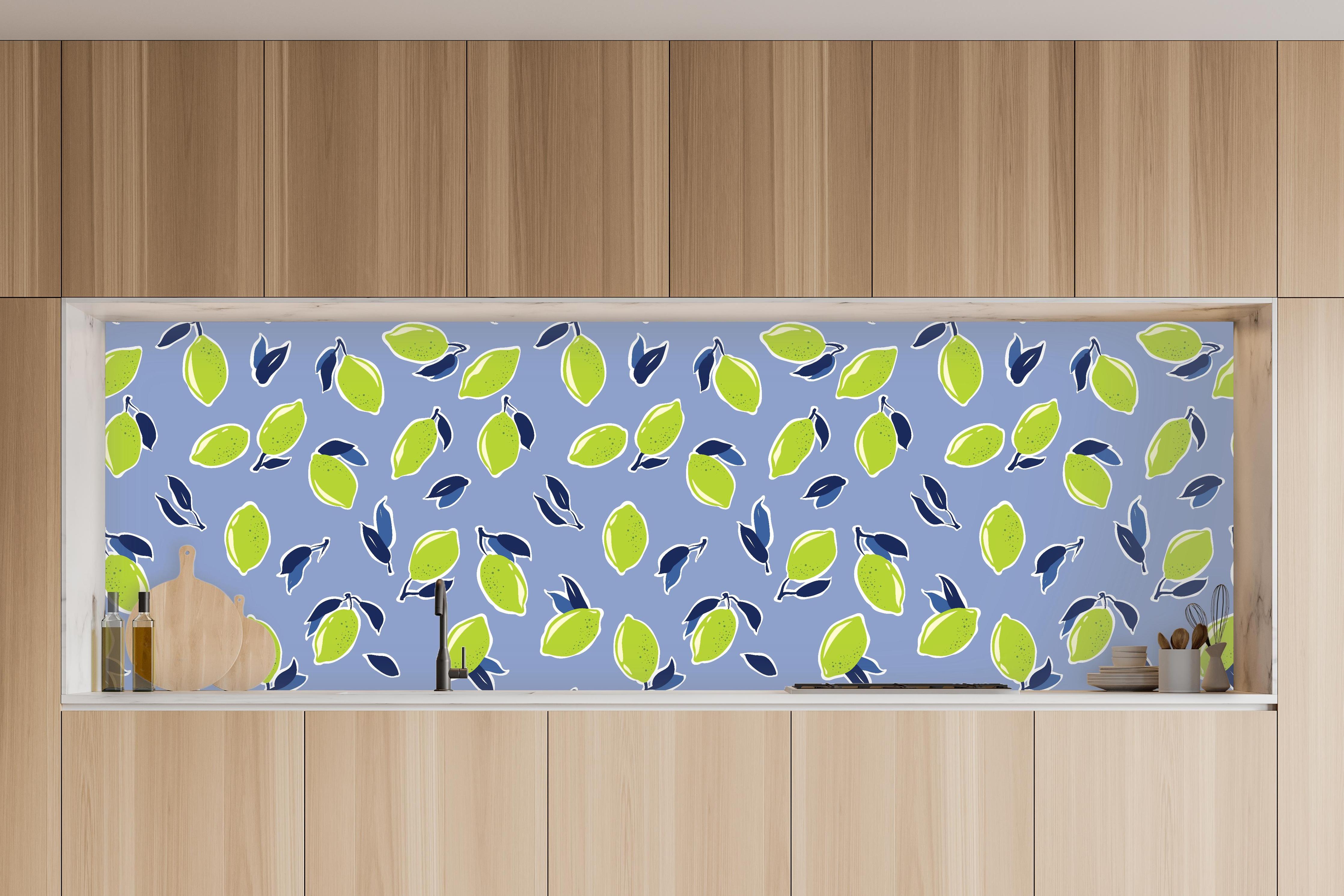 Küche - Lime Drops Zitrus-Muster in charakteristischer Vollholz-Küche mit modernem Gasherd