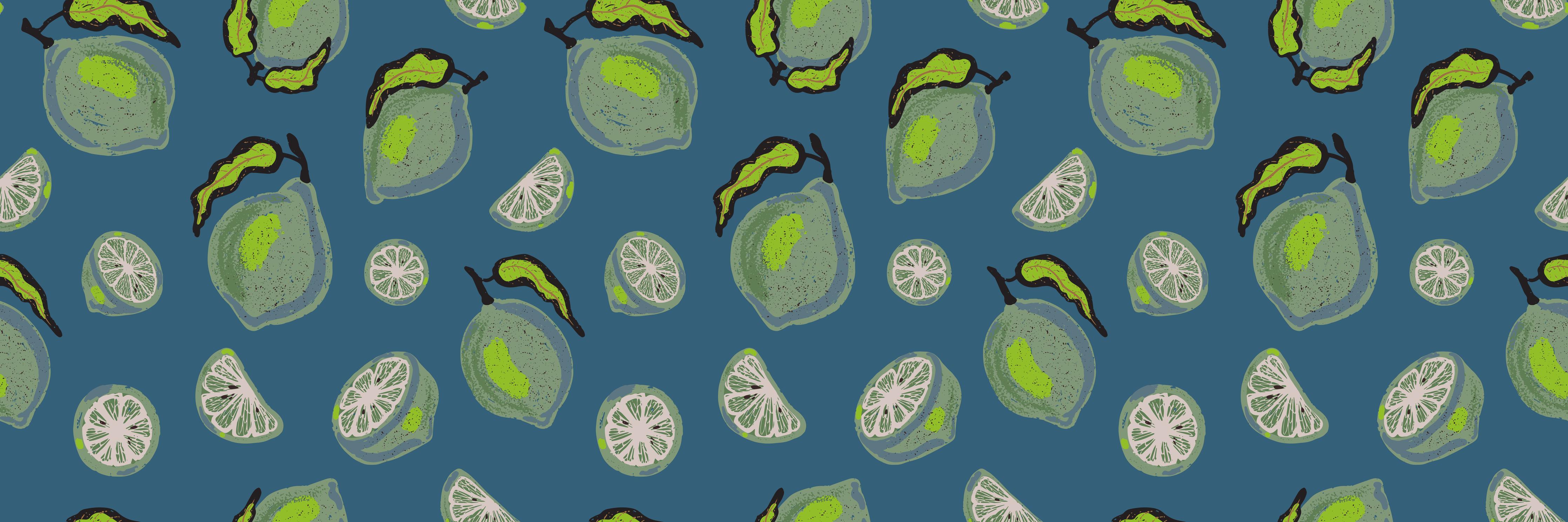 Küchenrückwand-Limetten Citrus Muster Blau