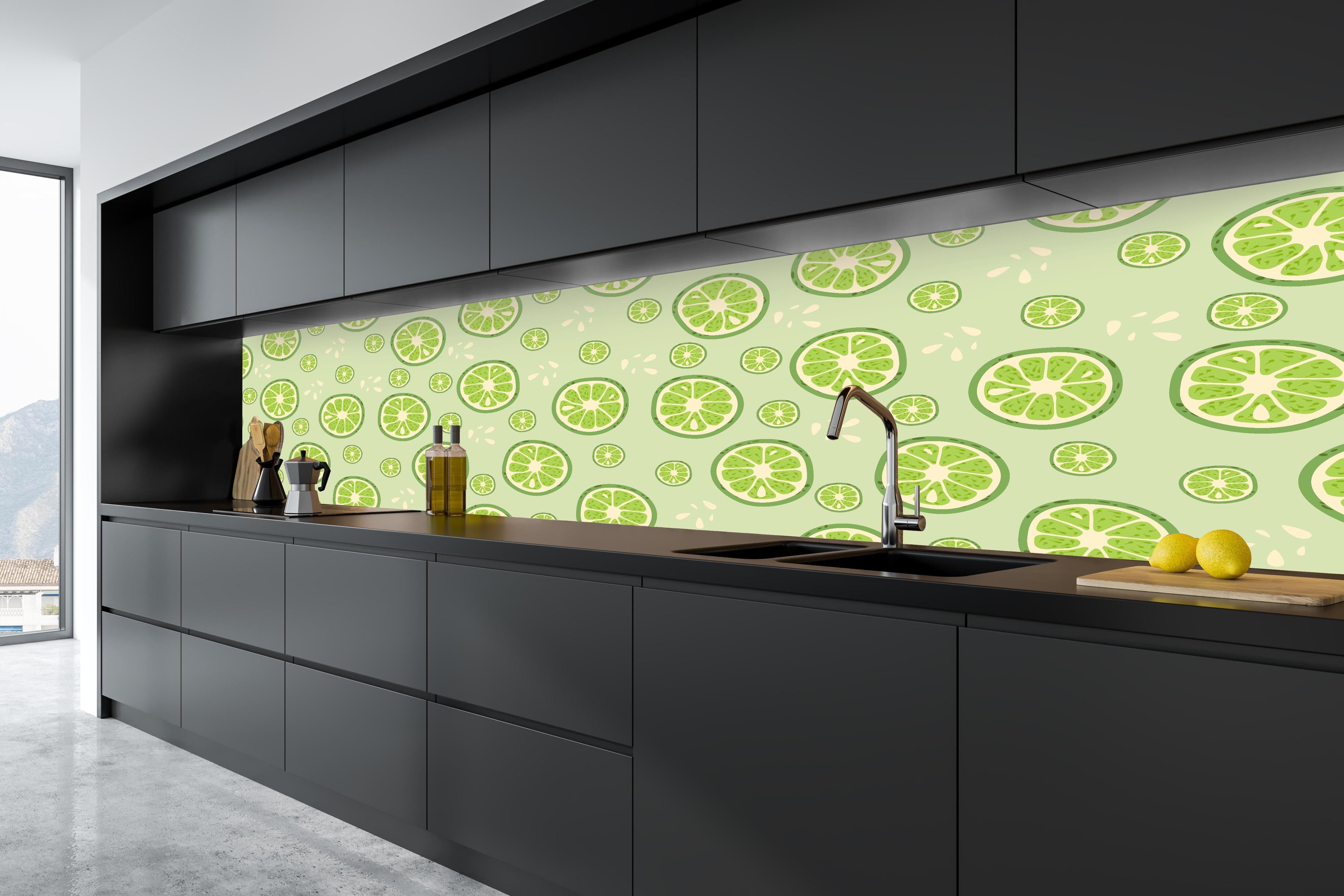 Küche - Limetten-Muster Frisches Grün in tiefschwarzer matt-premium Einbauküche