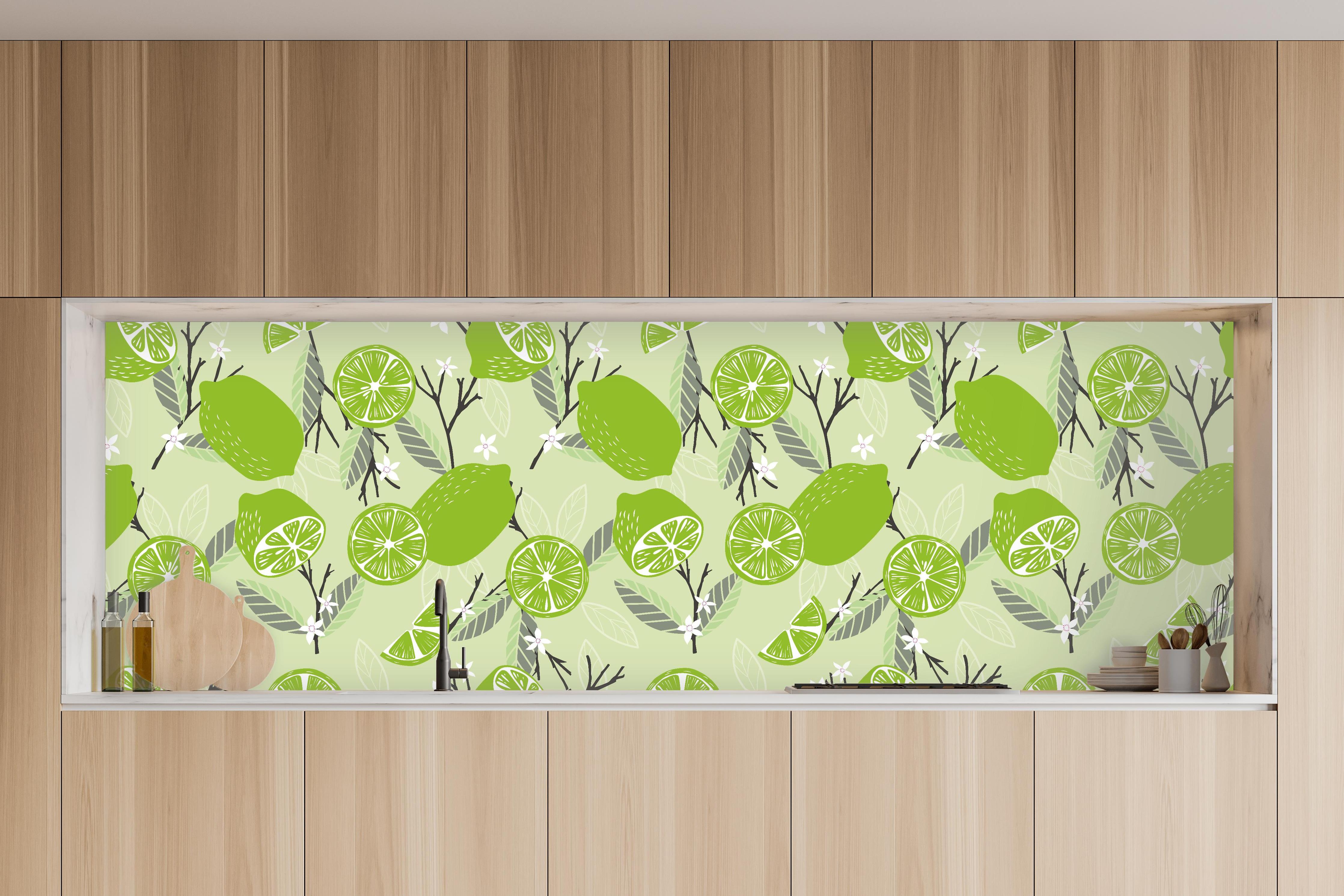 Küche - Limetten-Muster Fruchtige Frische in charakteristischer Vollholz-Küche mit modernem Gasherd