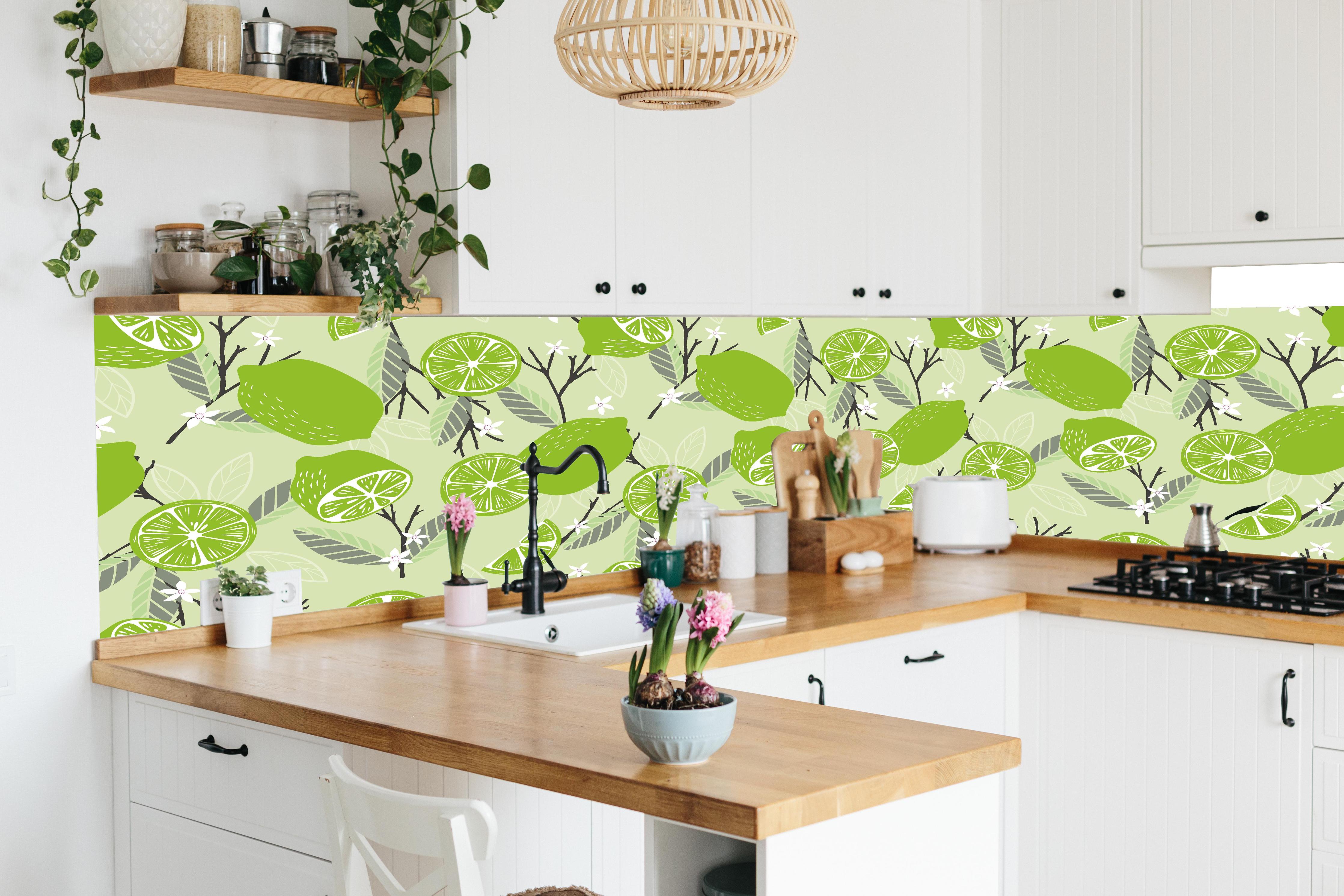 Küche - Limetten-Muster Fruchtige Frische in lebendiger Küche mit bunten Blumen