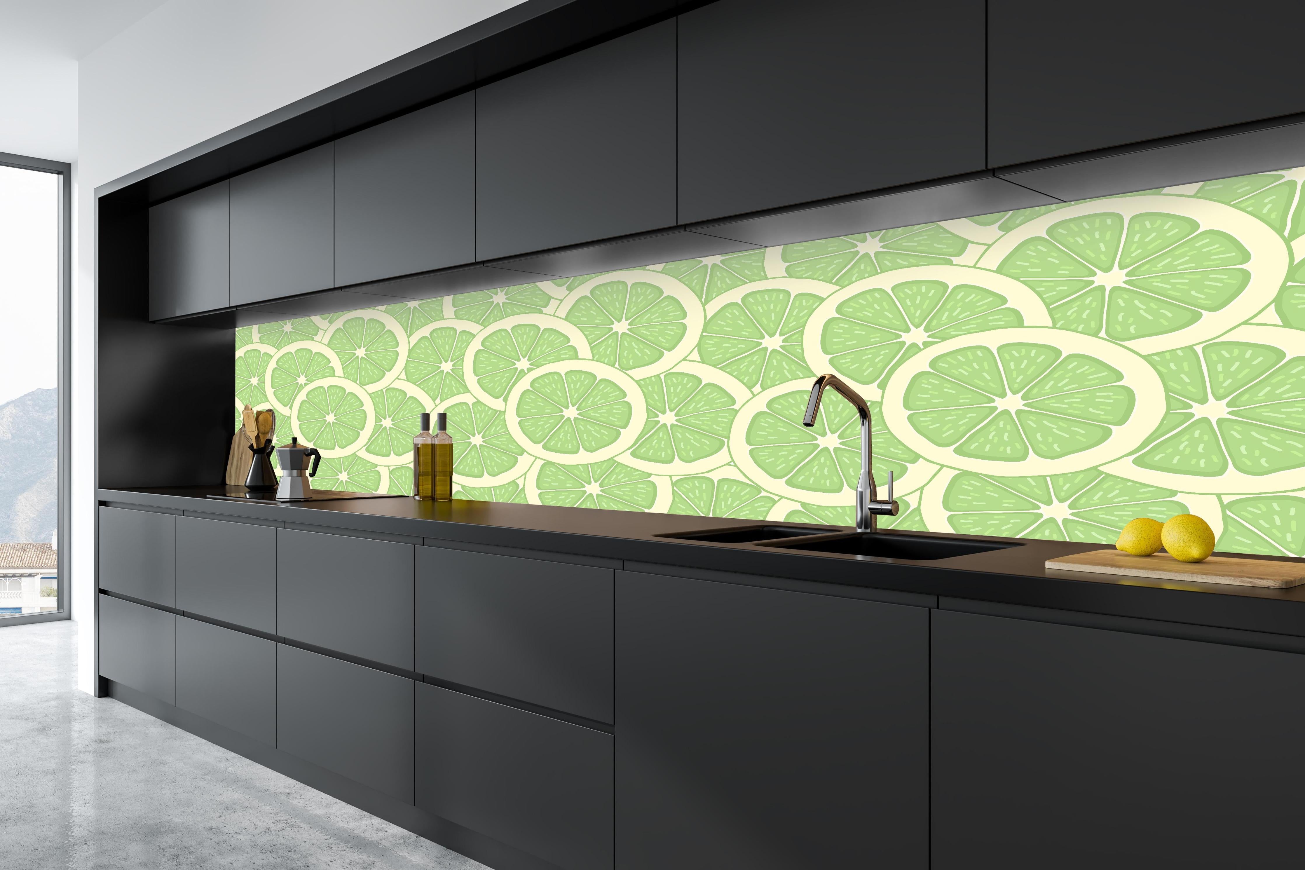 Küche - Limetten-Muster Grün in tiefschwarzer matt-premium Einbauküche
