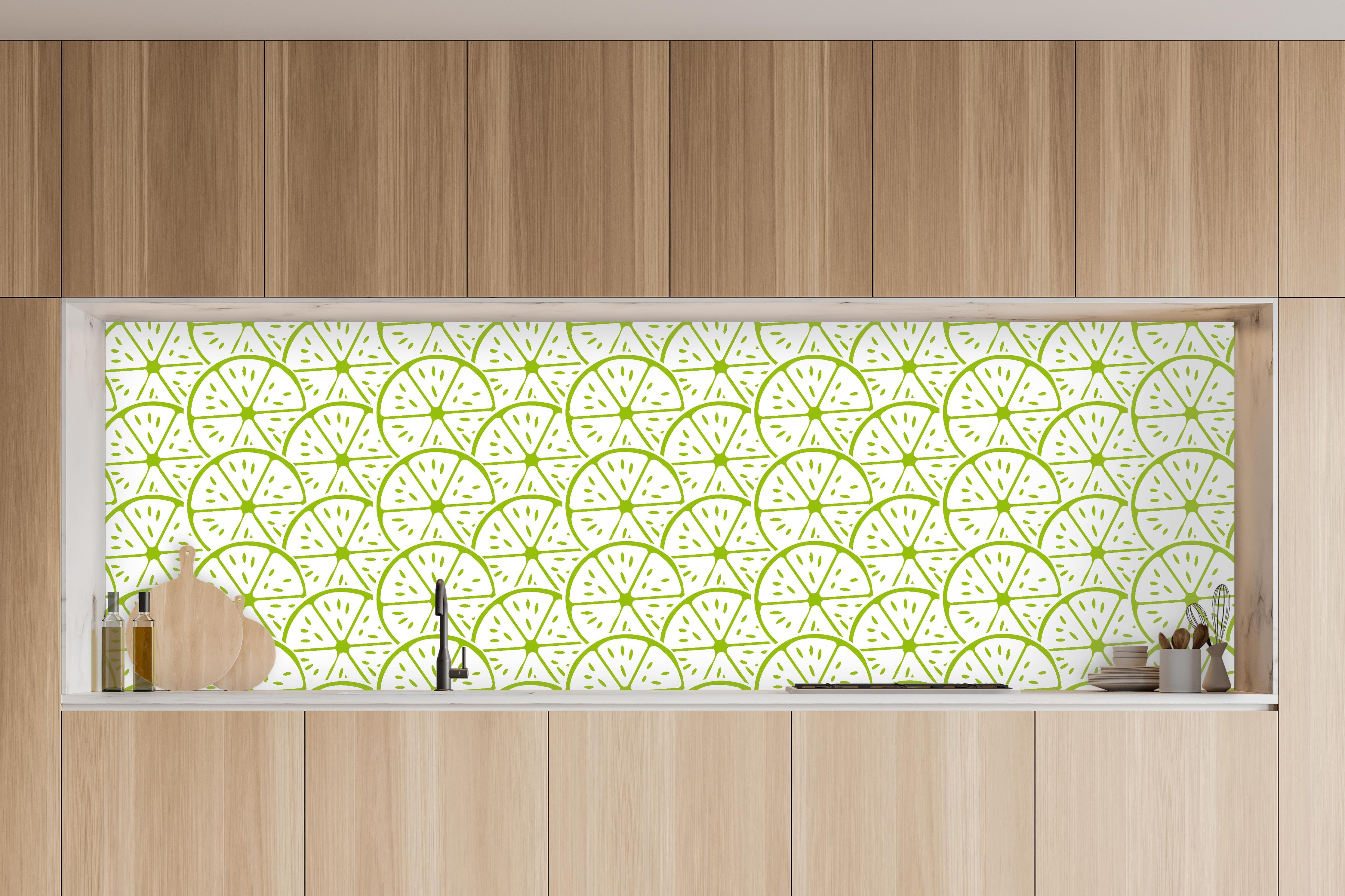 Küche - Limetten-Muster Lime Fizz in charakteristischer Vollholz-Küche mit modernem Gasherd