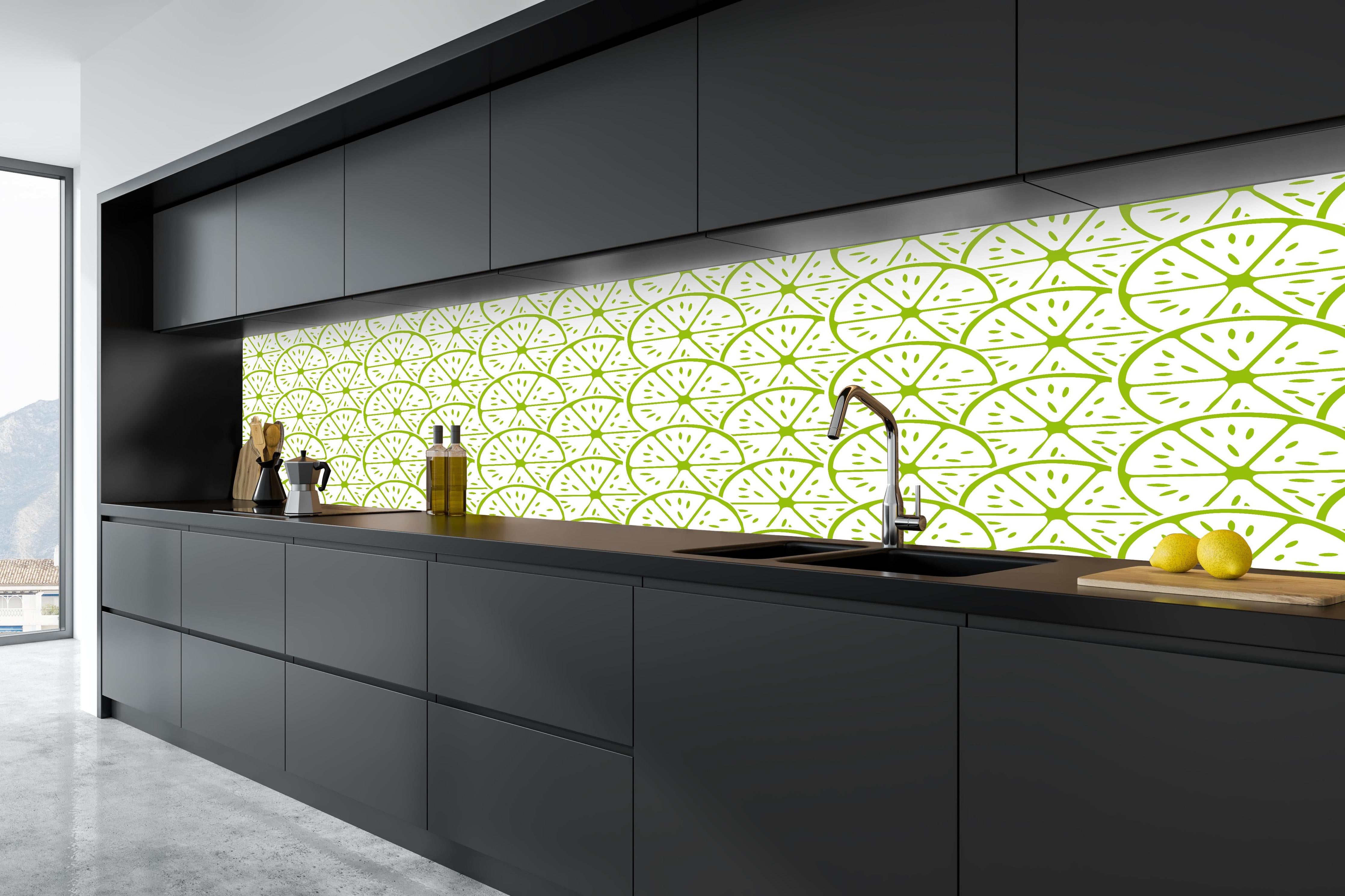 Küche - Limetten-Muster Lime Fizz in tiefschwarzer matt-premium Einbauküche