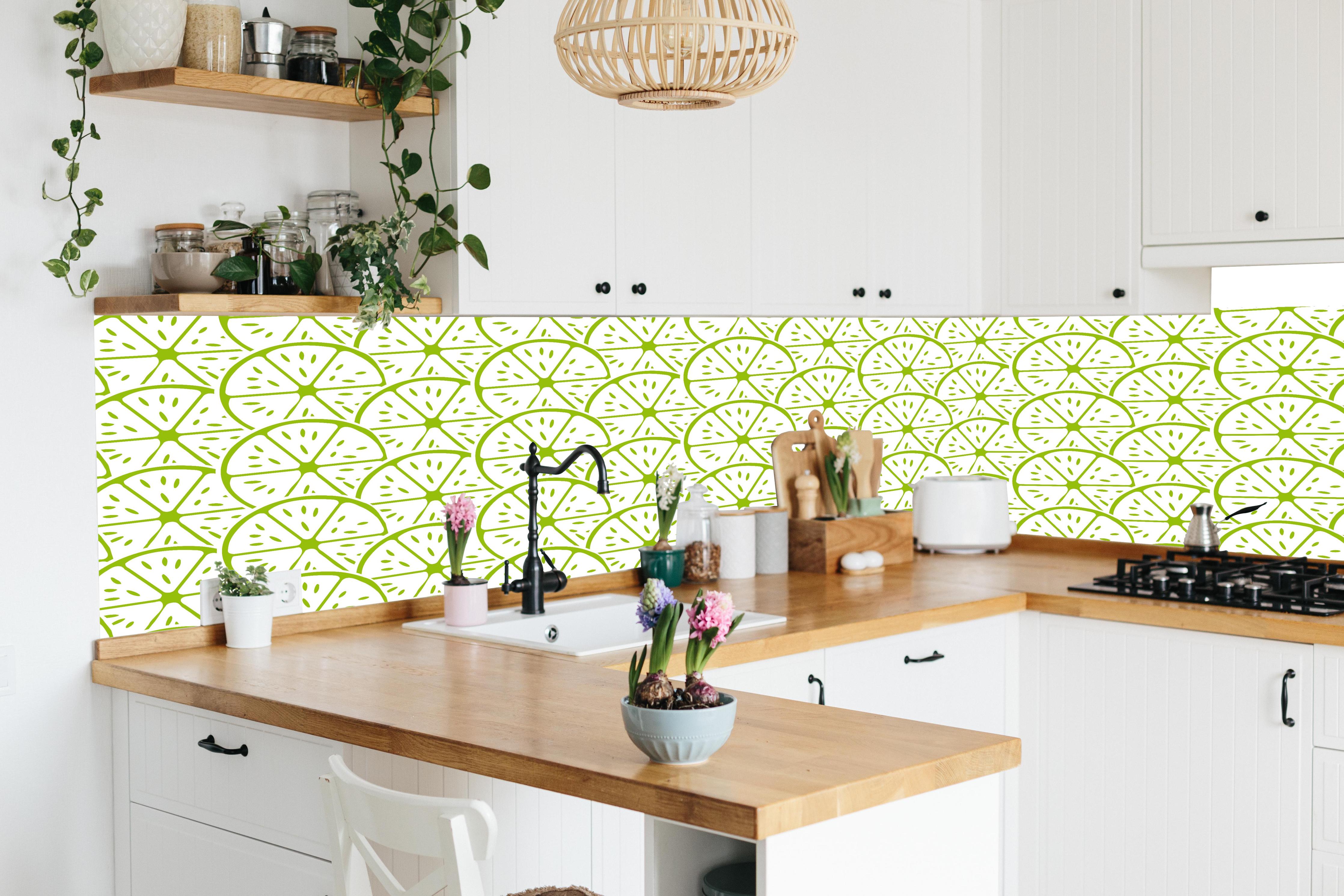 Küche - Limetten-Muster Lime Fizz in lebendiger Küche mit bunten Blumen