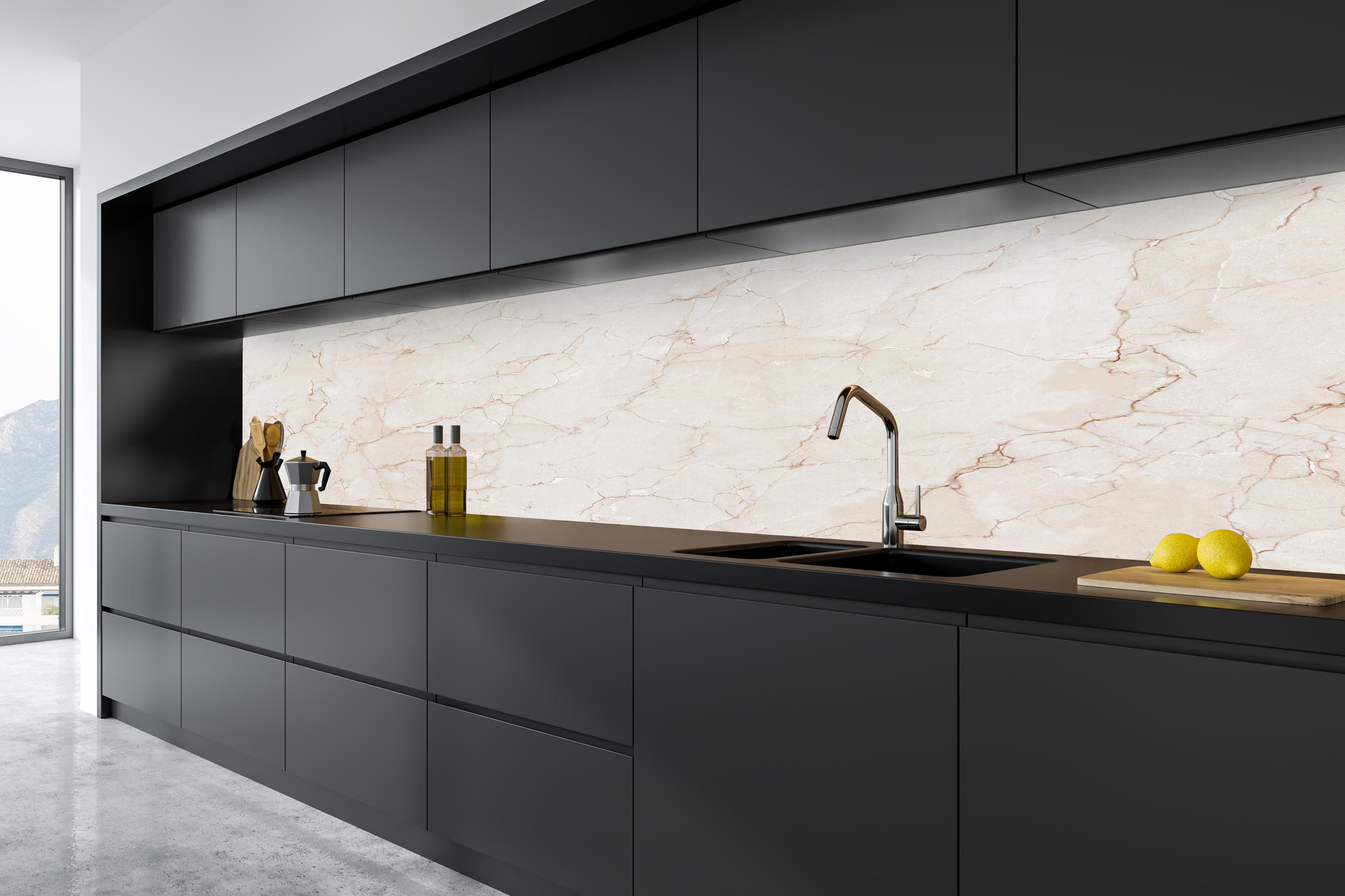 Küche - Luxus Weiß-Grau Marmor in tiefschwarzer matt-premium Einbauküche