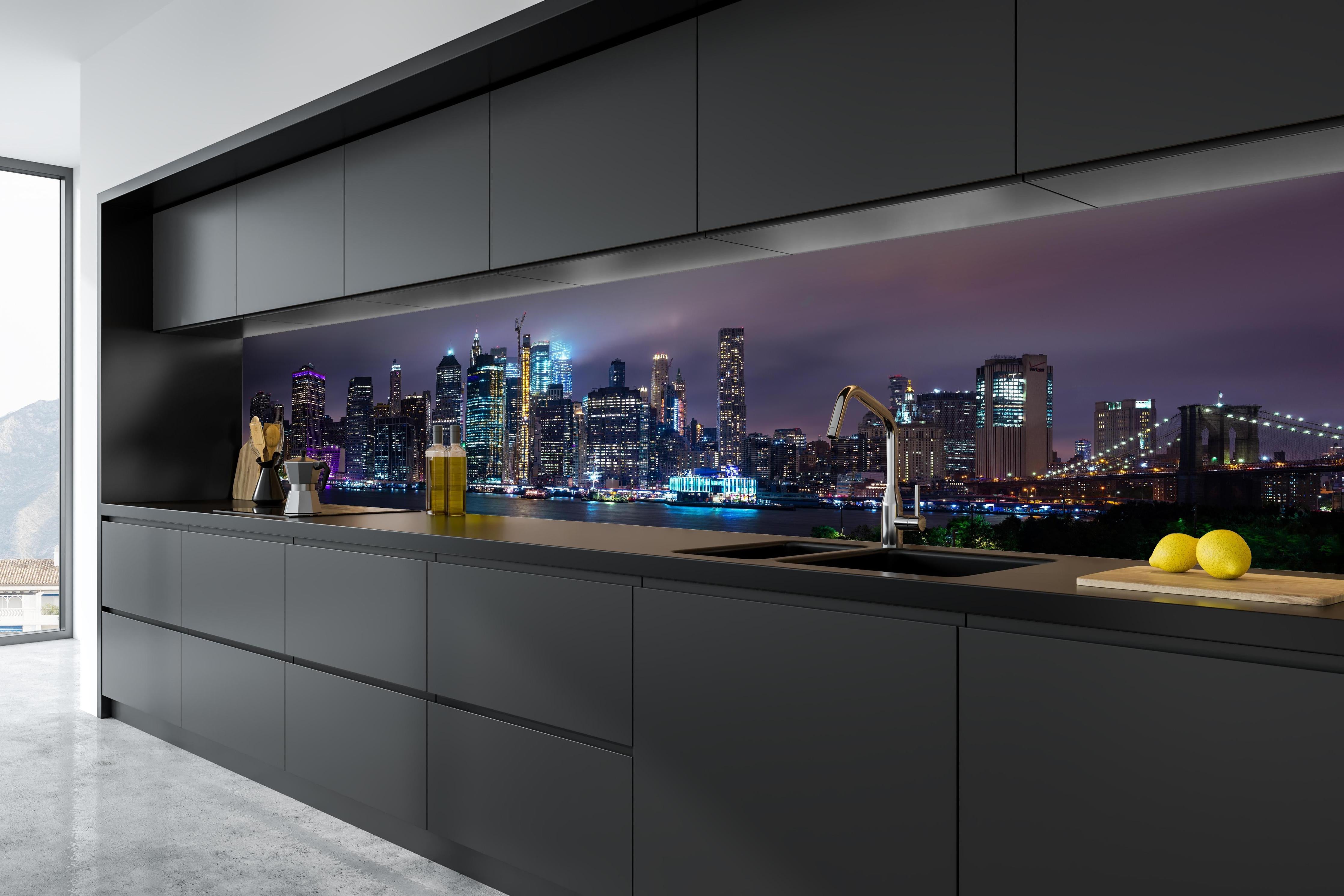 Küche - Manhattan Skyline – Stadt der Lichter in tiefschwarzer matt-premium Einbauküche