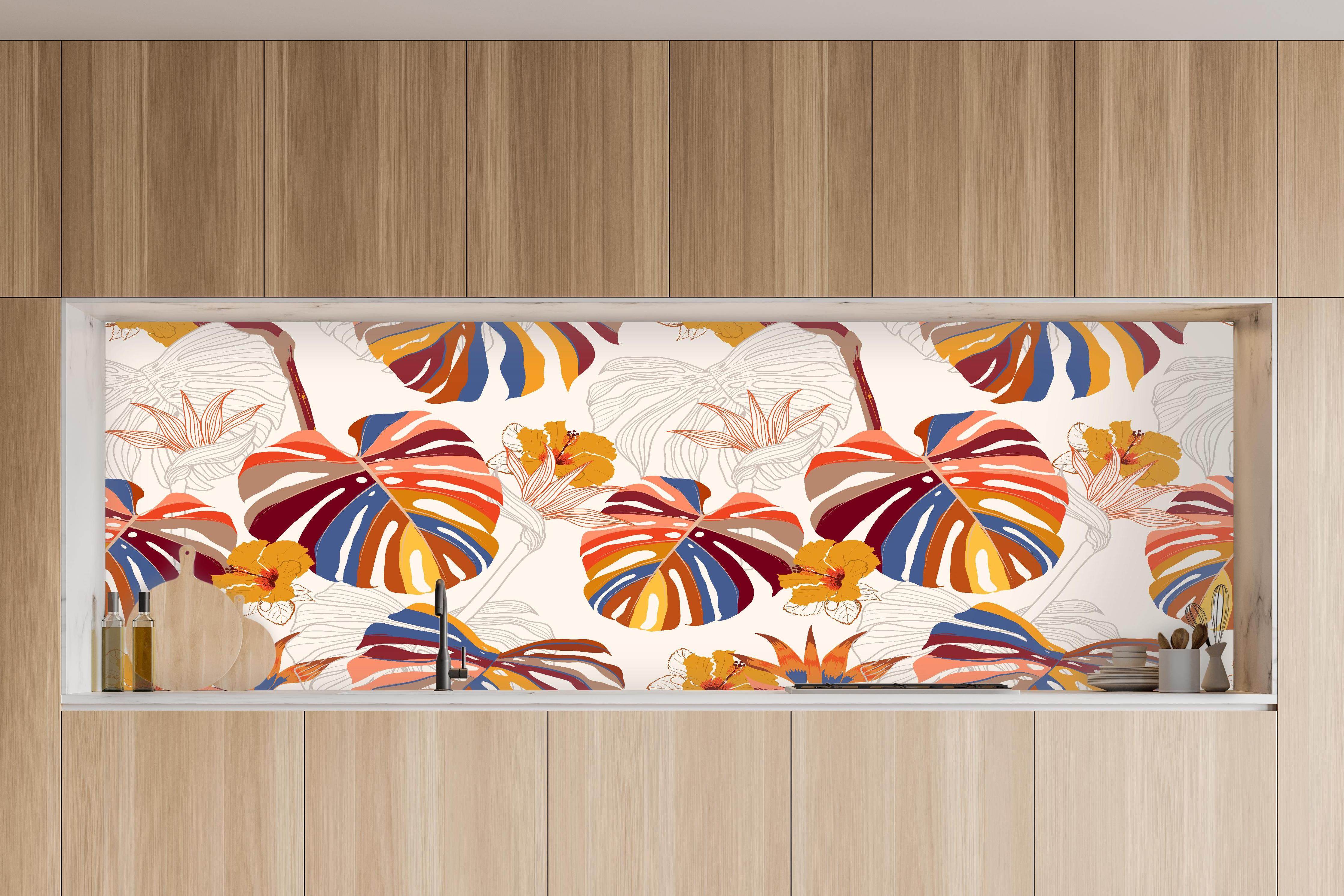 Küche - Monstera Sunkiss Tropic in charakteristischer Vollholz-Küche mit modernem Gasherd