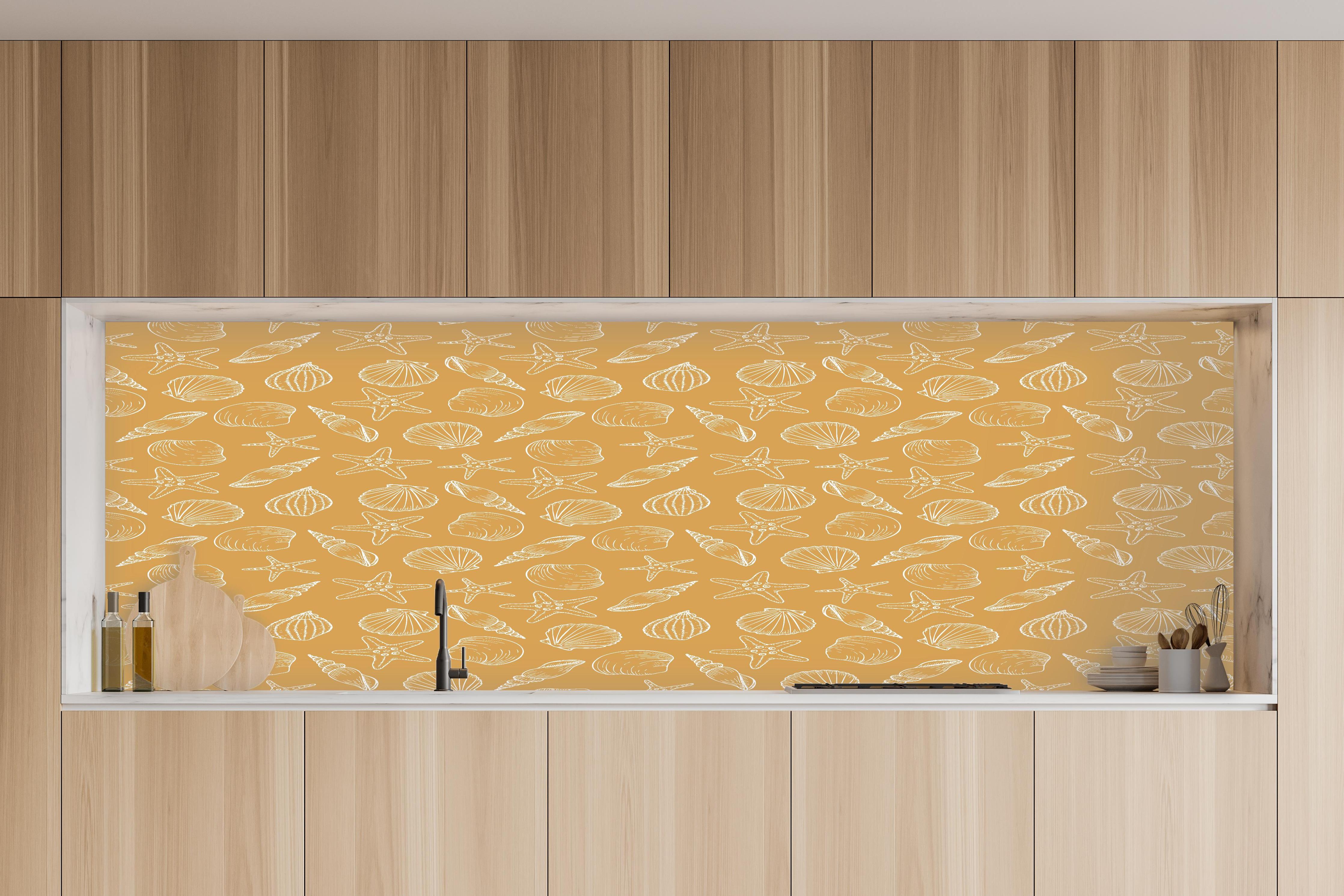 Küche - Muschelmuster Amber-Beige in charakteristischer Vollholz-Küche mit modernem Gasherd