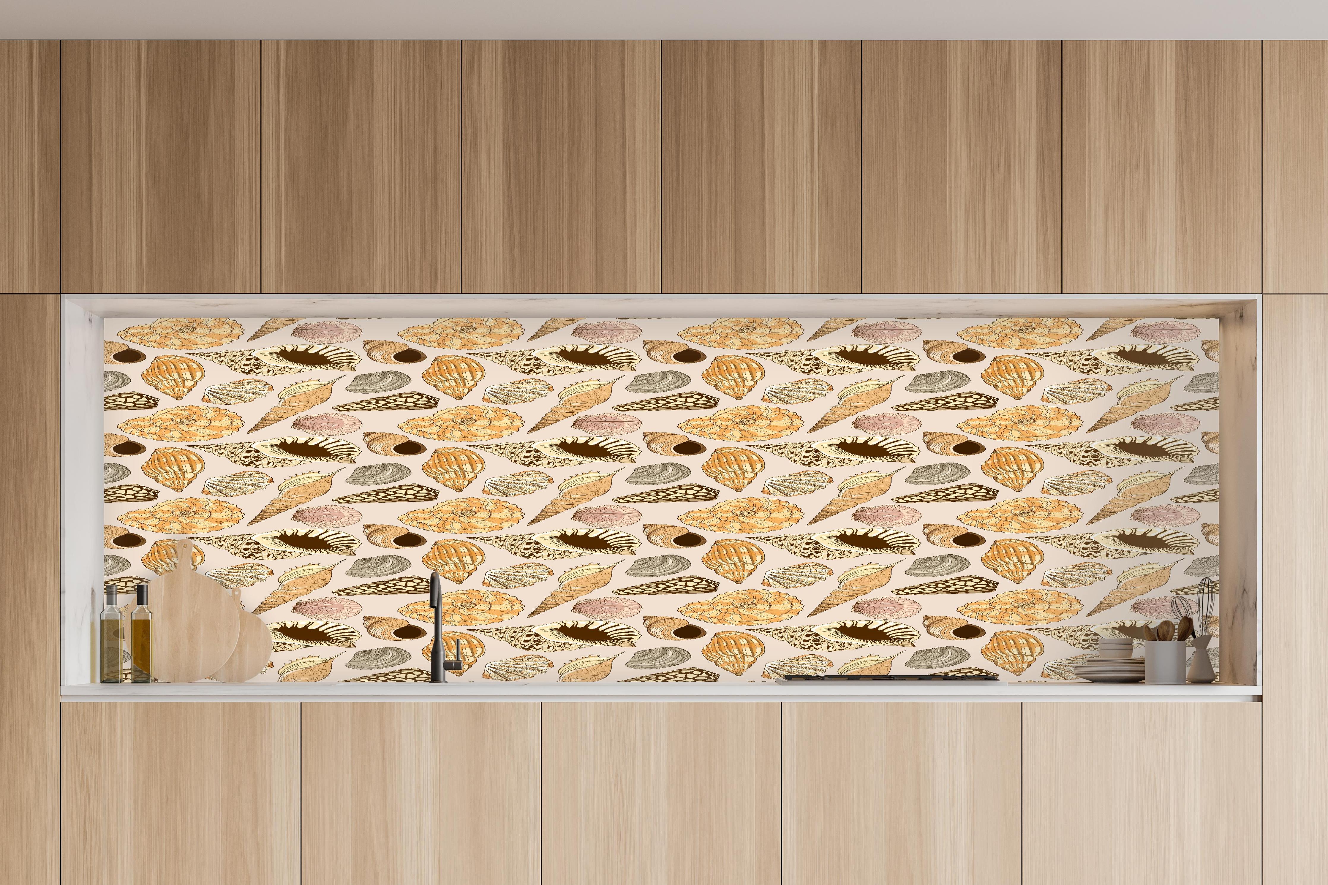 Küche - Muschelmuster Beige-Orange in charakteristischer Vollholz-Küche mit modernem Gasherd