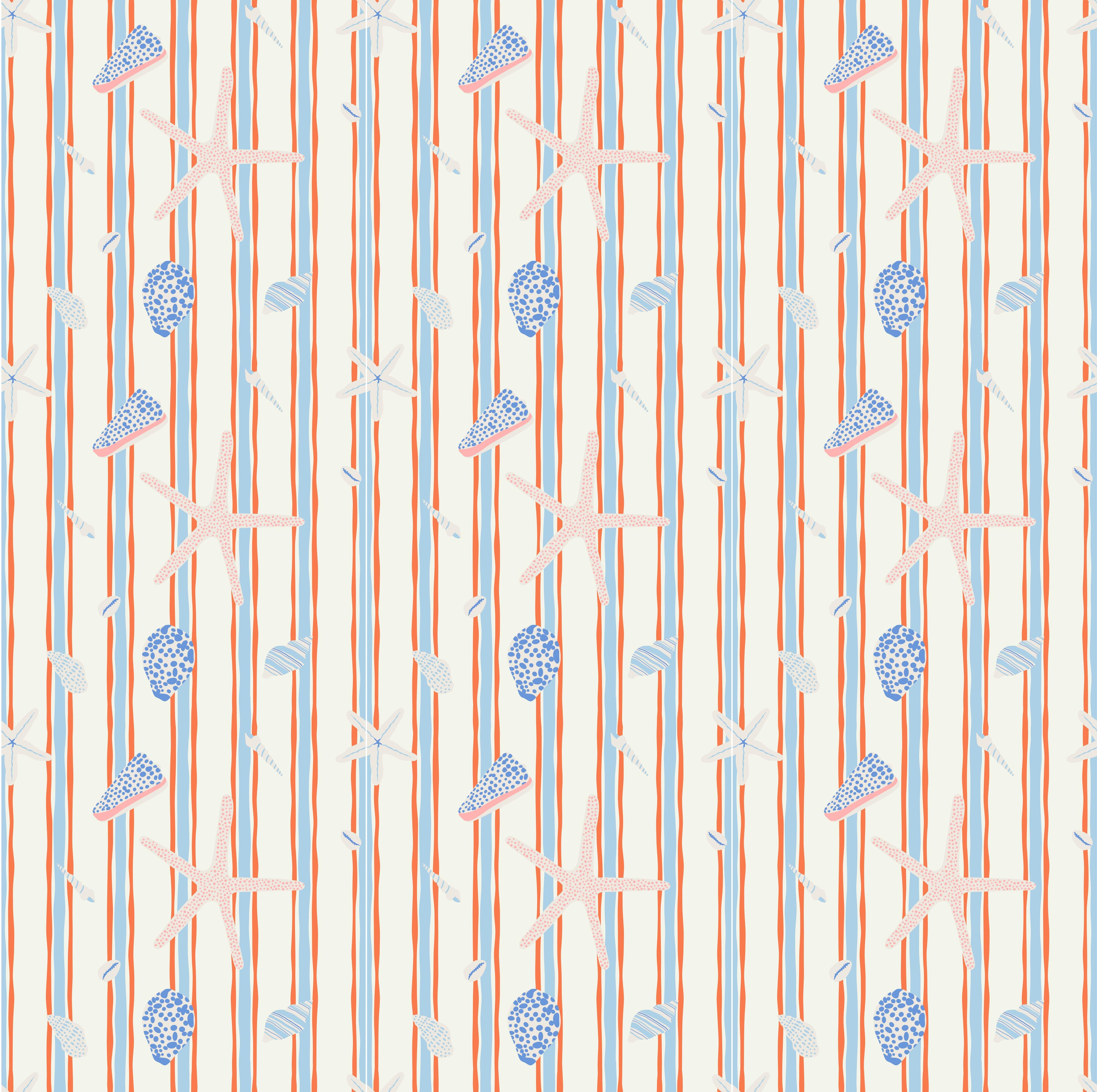 Küchenrückwand-Muschelstreifen Strandtapete Blau-Orange