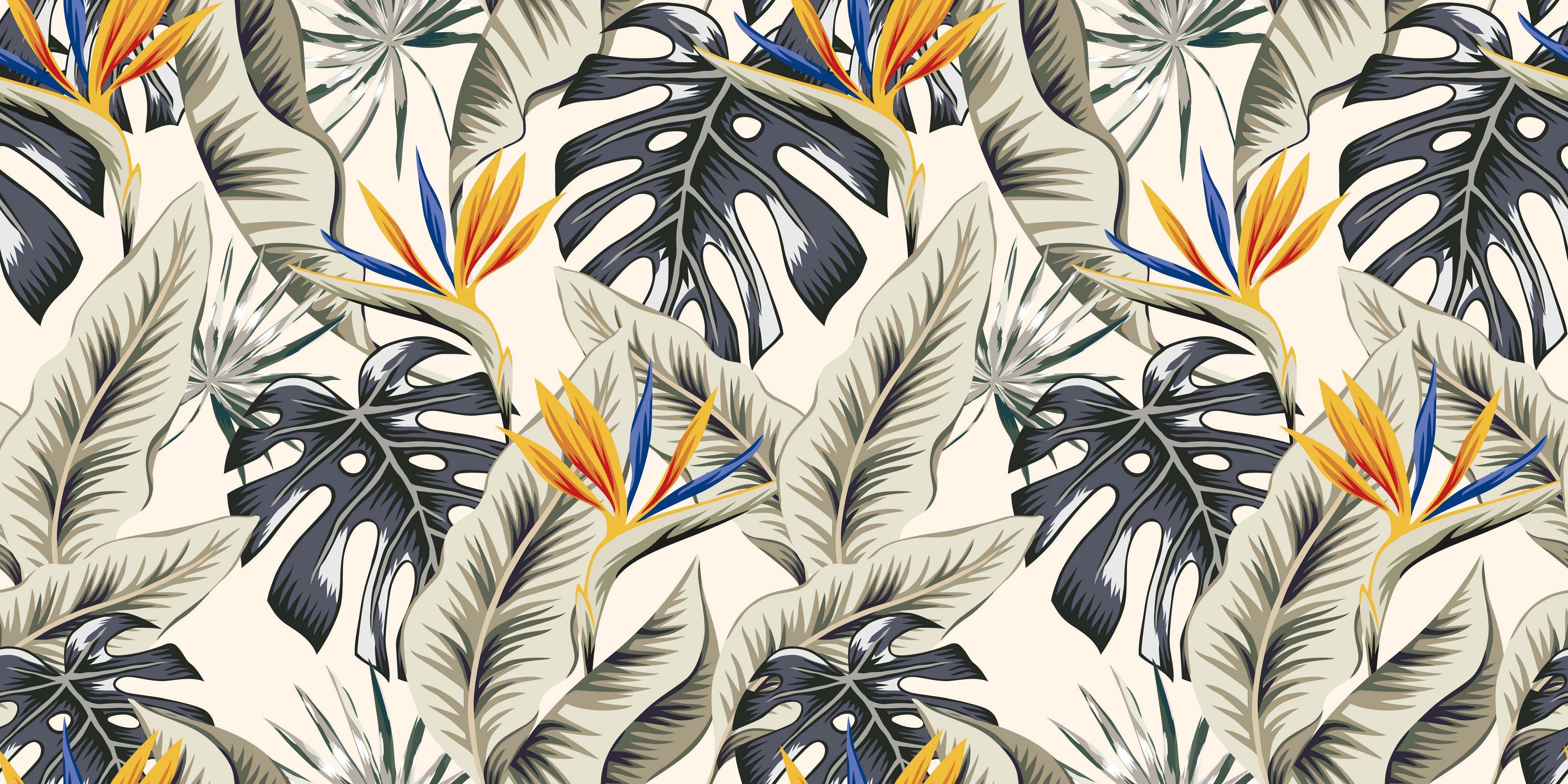 Küchenrückwand-Strelitzia Tropenblätter Beige-Orange