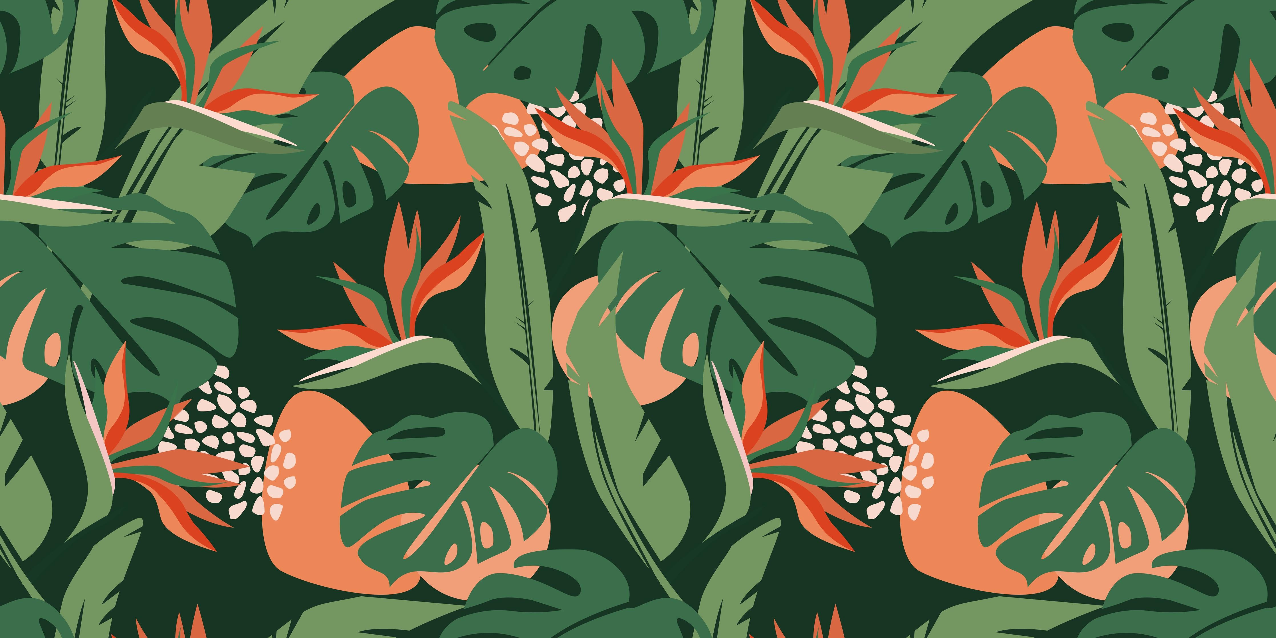 Küchenrückwand-Strelitzia Tropenblatt Grün-Orange