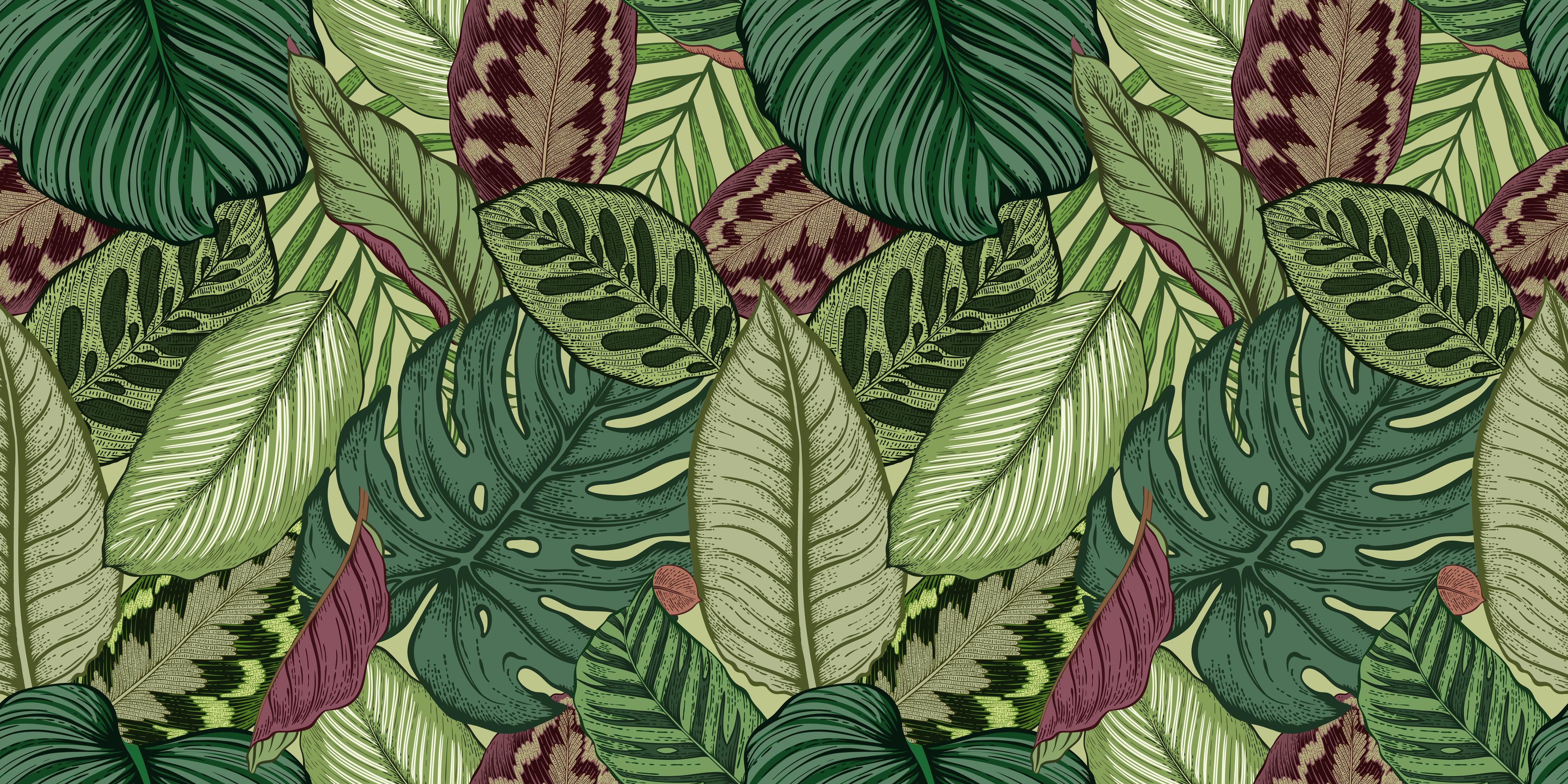 Küchenrückwand-Tropische Blätter Grün-Beige