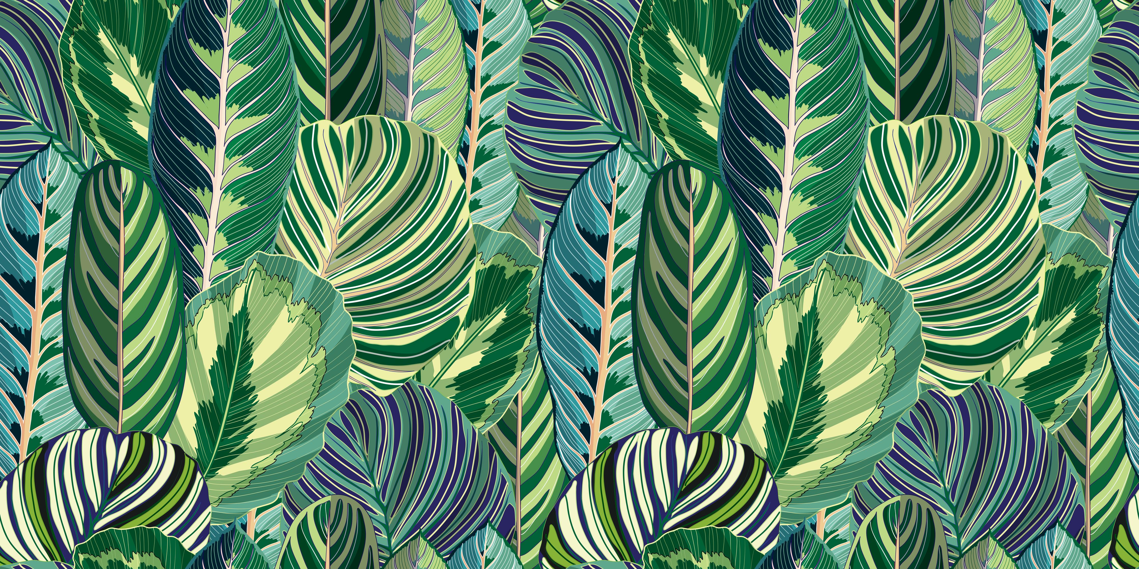 Küchenrückwand-Tropische Blätter Grün-Türkis-Lila