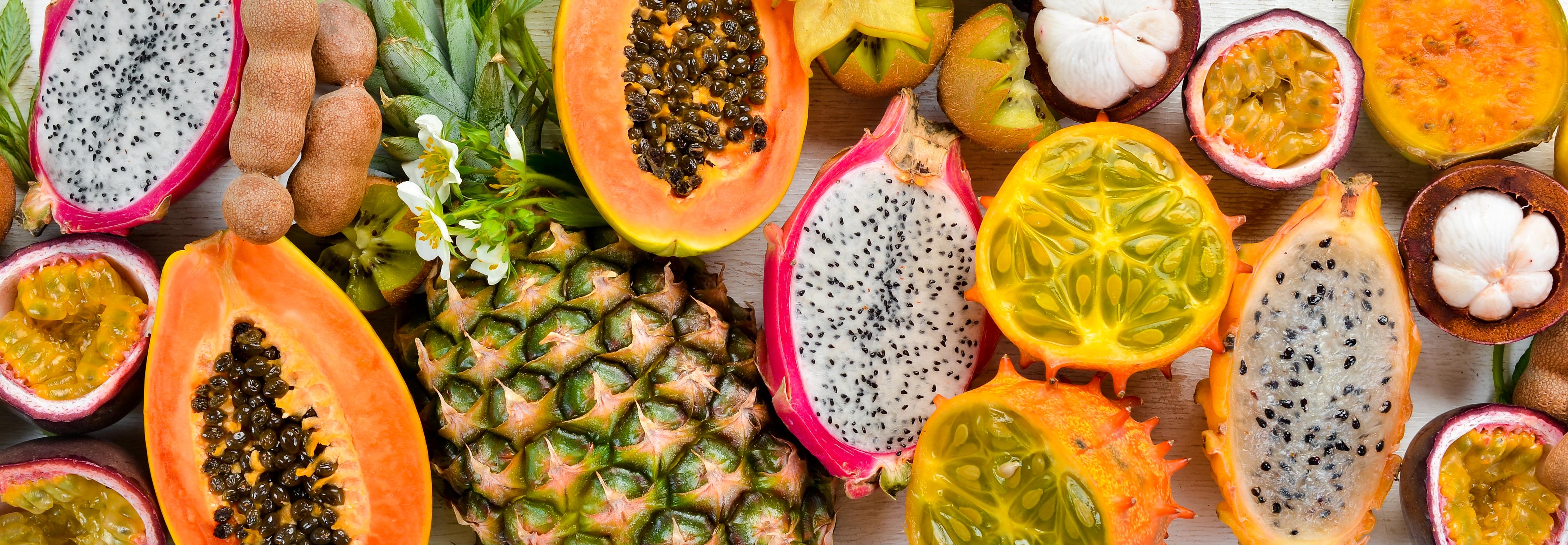 Küchenrückwand-Tropische Früchte Collage Orange Gelb