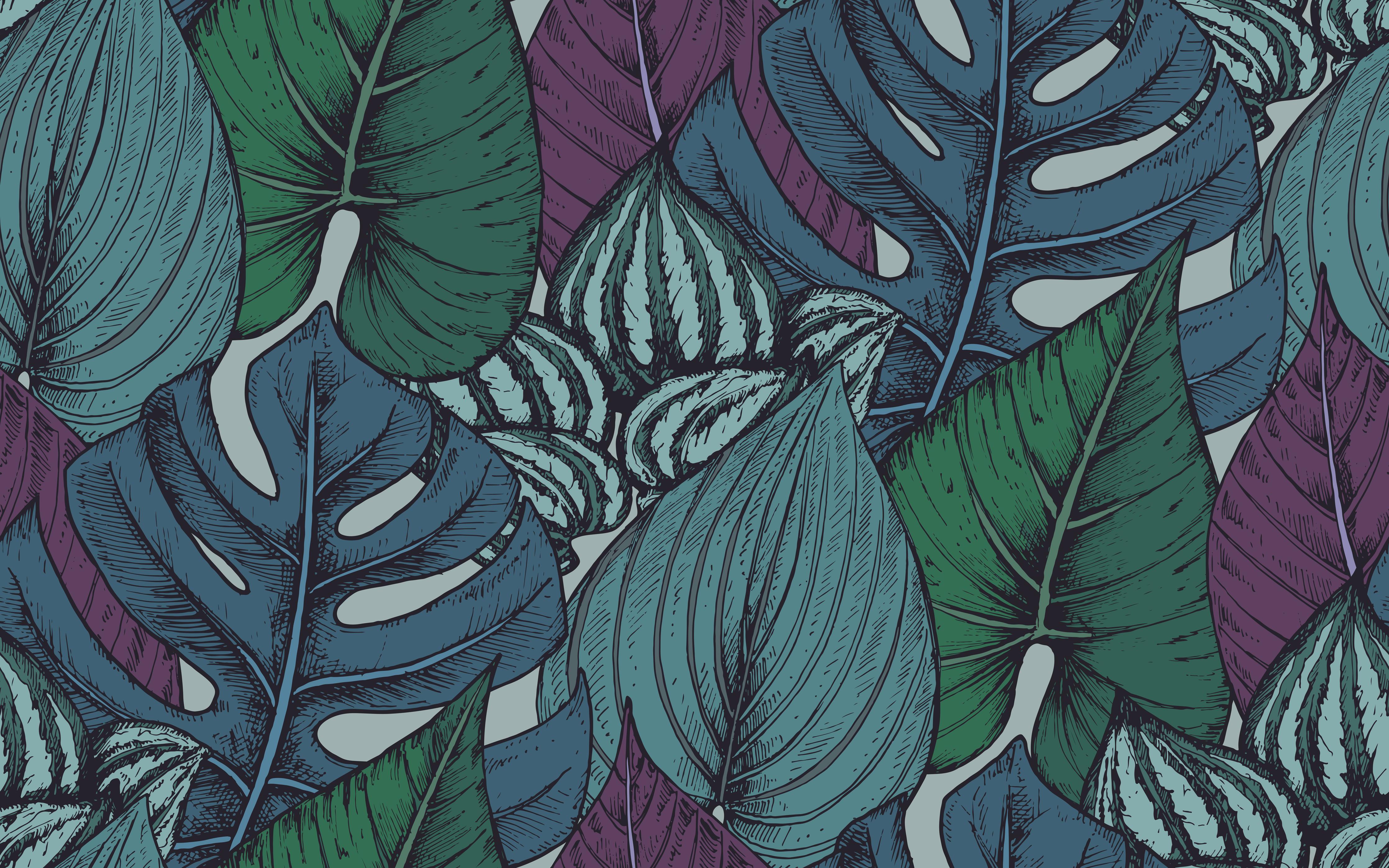 Küchenrückwand-Tropisches Blattmuster Türkis-Lila