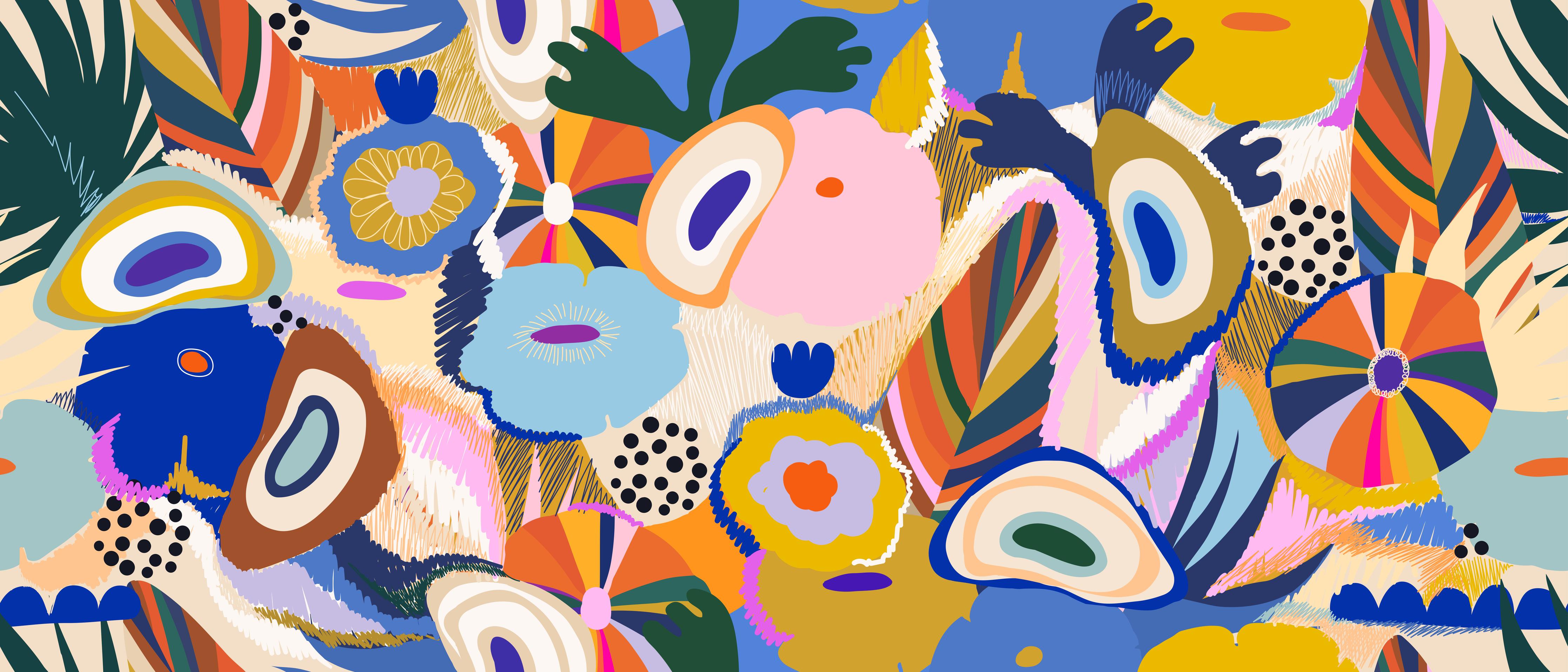 Küchenrückwand-Tropisches Blumen-Abstract Bunt