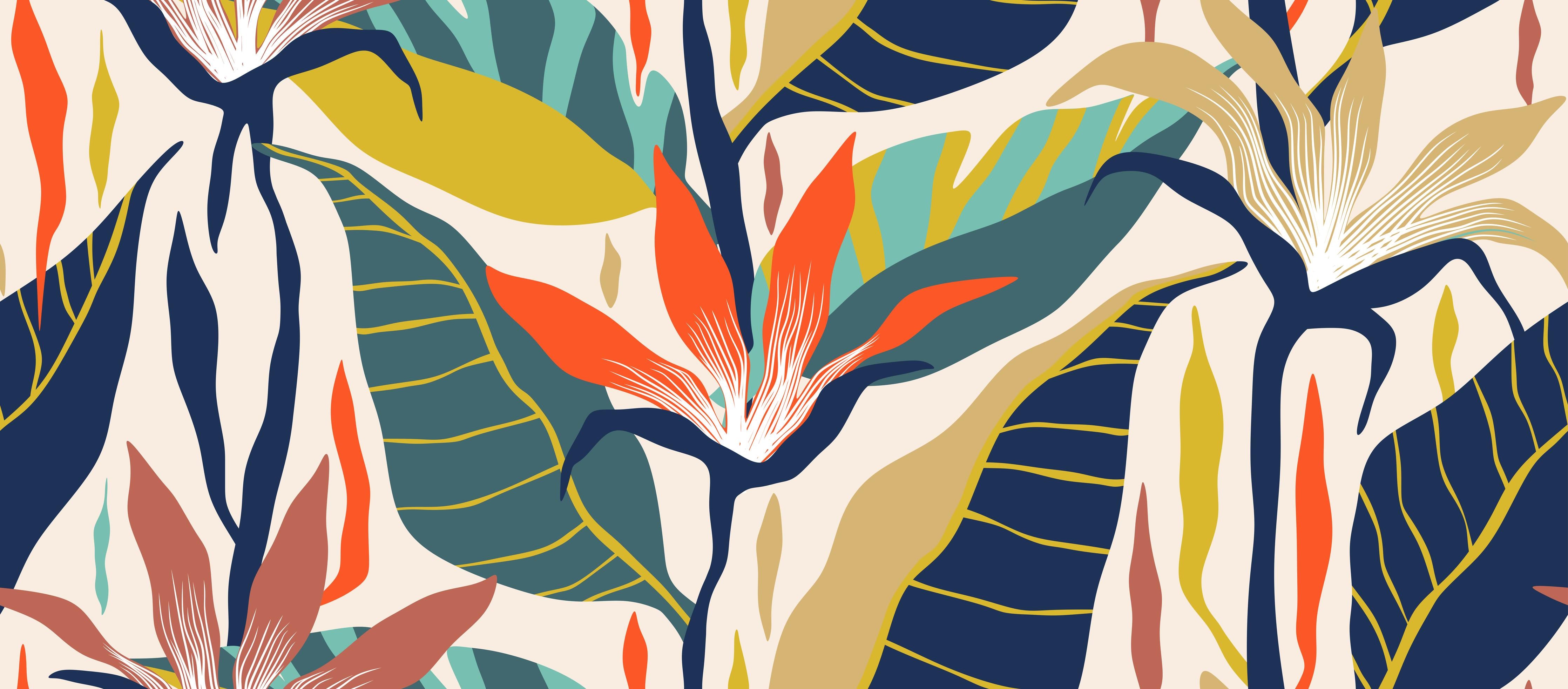 Küchenrückwand-Tropisches Botanik-Muster Blau-Gelb