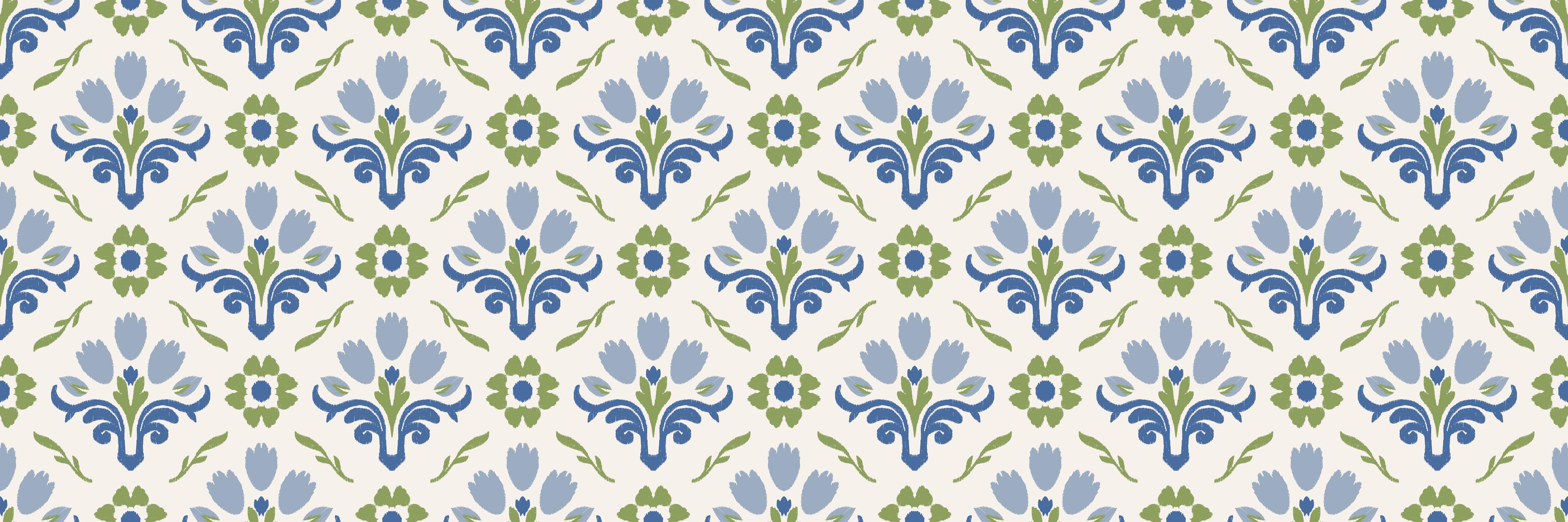 Küchenrückwand-Vintage Bloom Blau-Grün Tapete