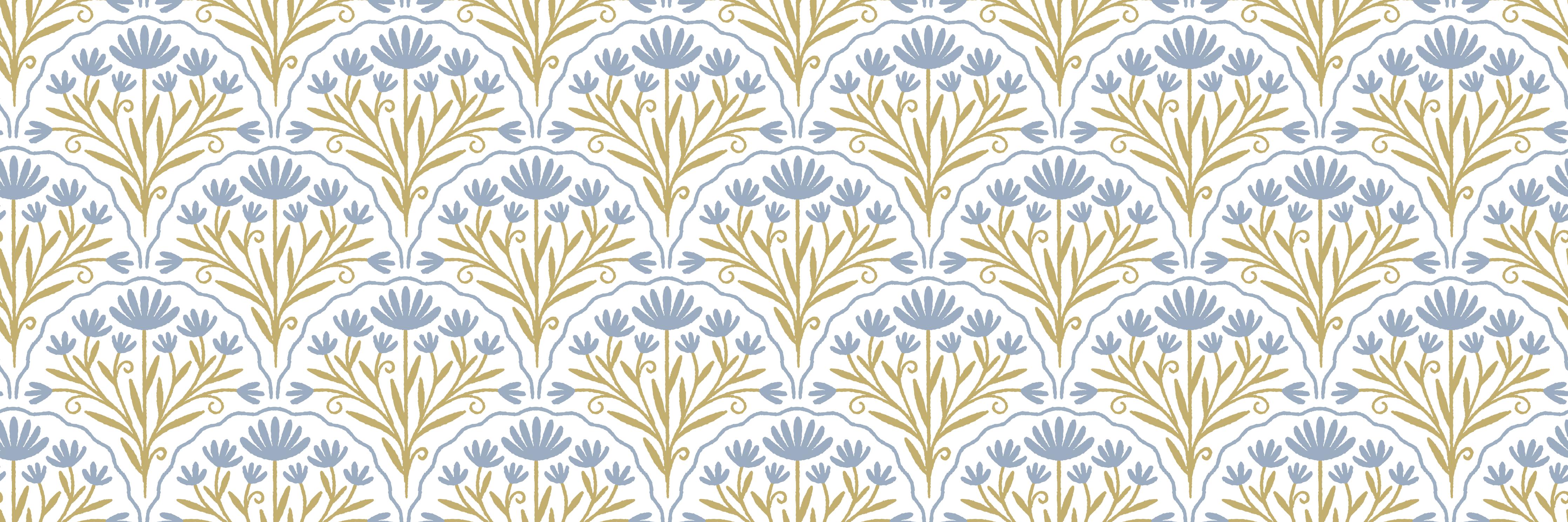 Küchenrückwand-Vintage Bloom Tapete Blau-Weiß