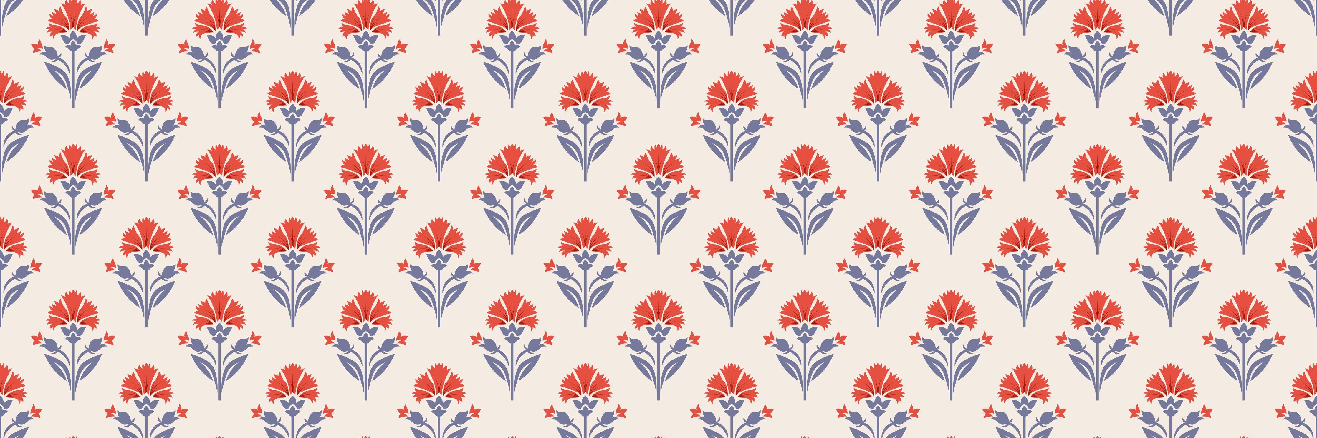 Küchenrückwand-Vintage Blumen Tapete Beige-Rot
