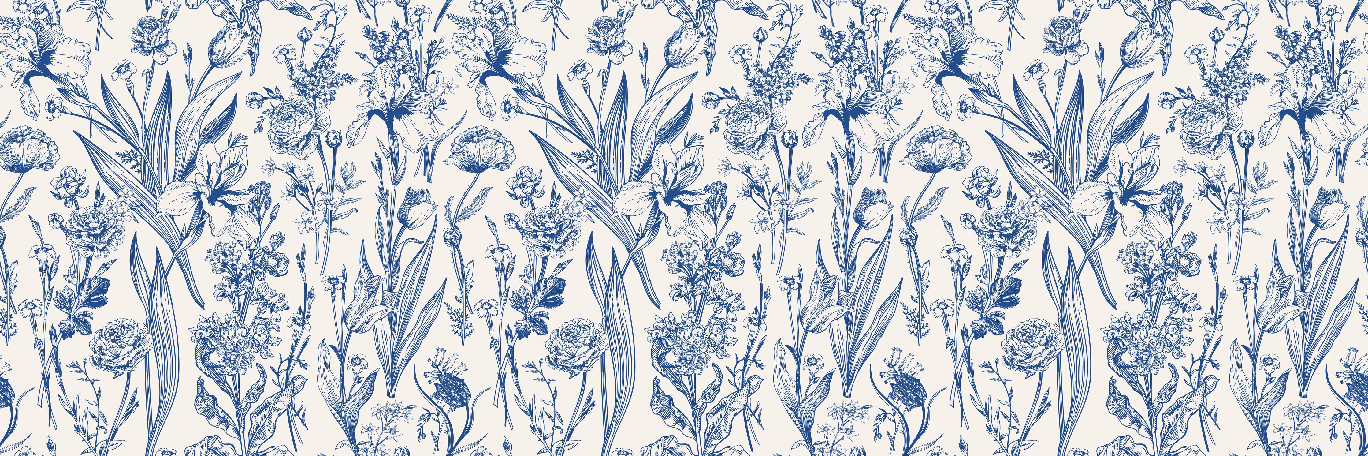 Küchenrückwand-Vintage-Blumenmuster Azurblau
