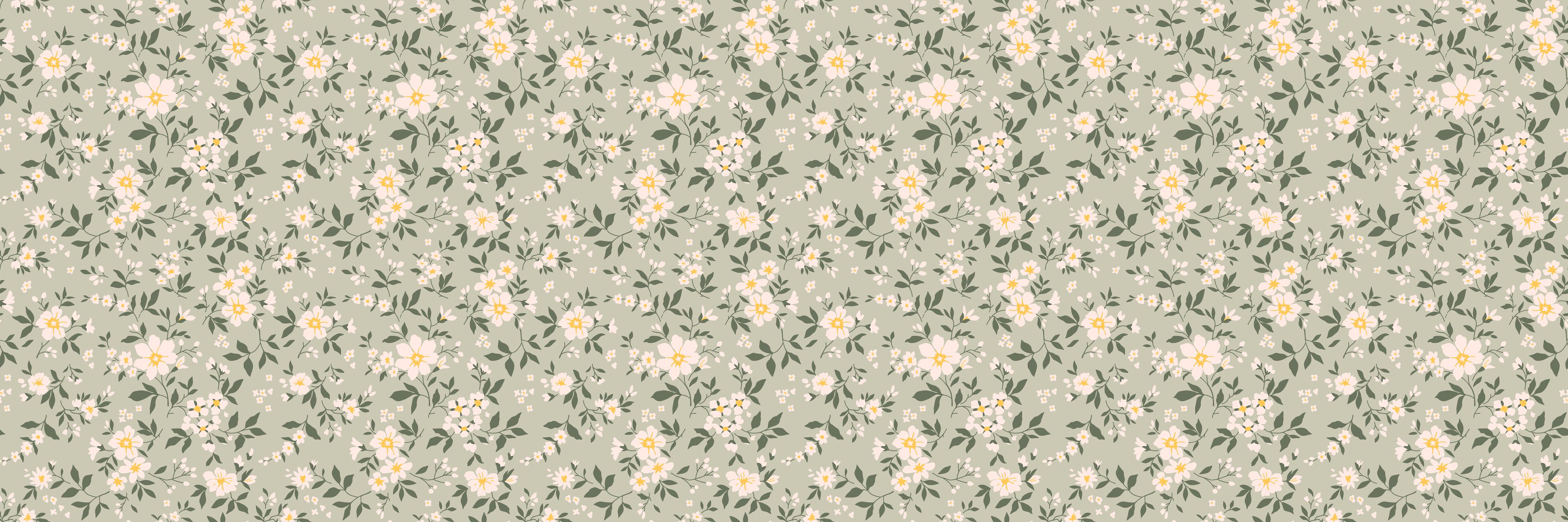 Küchenrückwand-Vintage Ditsy Blumenmuster Grün-Beige